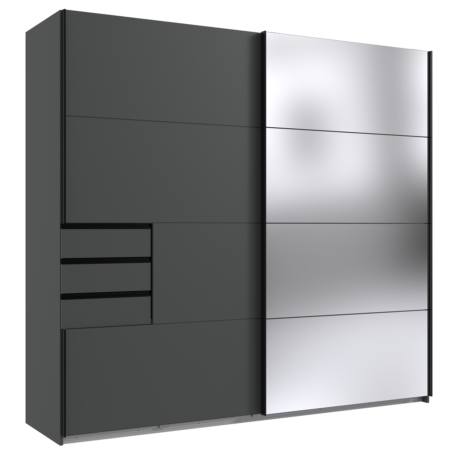Schwebetürenschrank - graphit - mit Spiegel - 225 cm