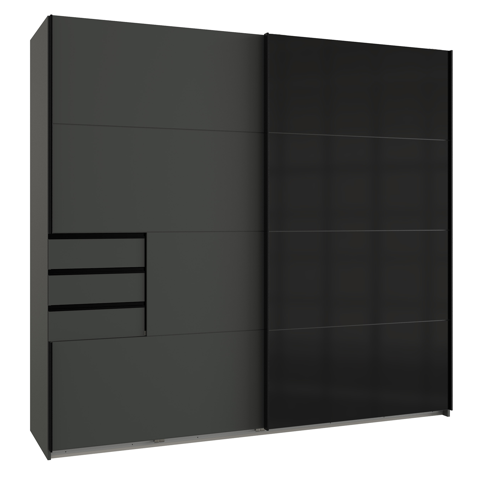 Schwebetürenschrank - graphit-schwarz - 3 Schubkästen - 225 cm