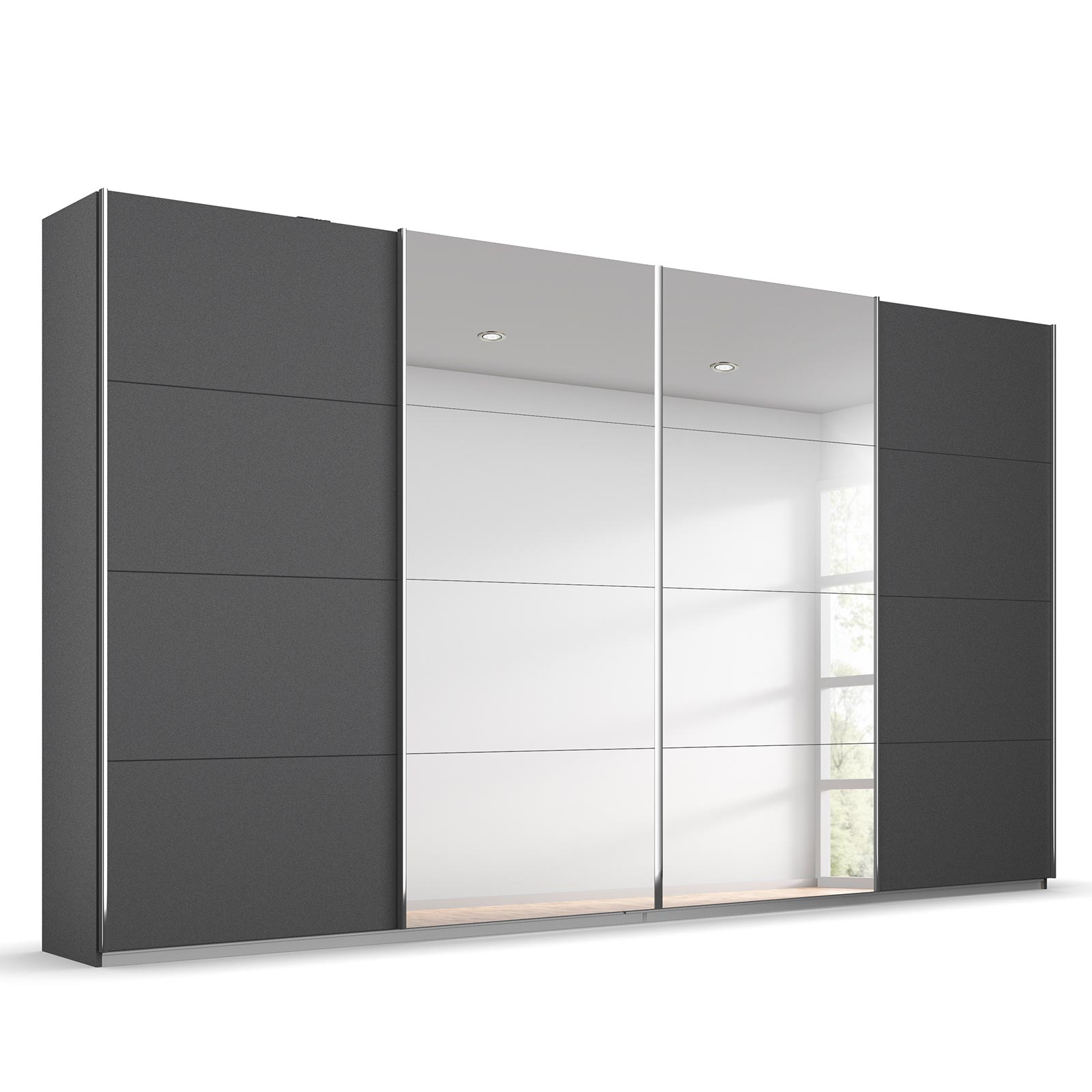 Schwebetürenschrank - grau metallic - 2 Spiegeltüren - 360x231 cm