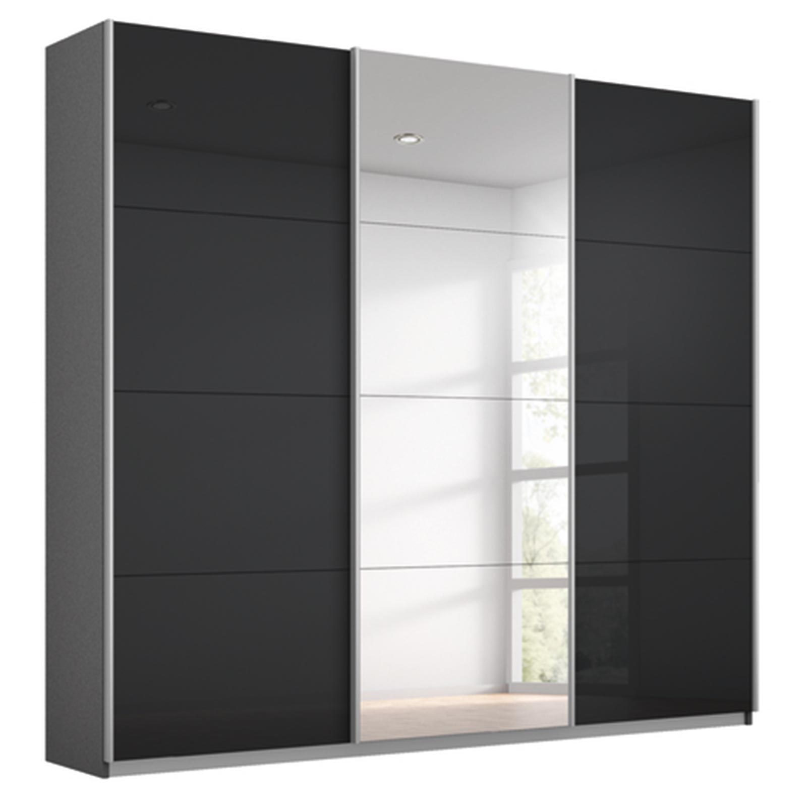 Schwebetürenschrank - grau metallic - mit Spiegel - 2 Glastüren - mit Spiegel - 203x210 cm