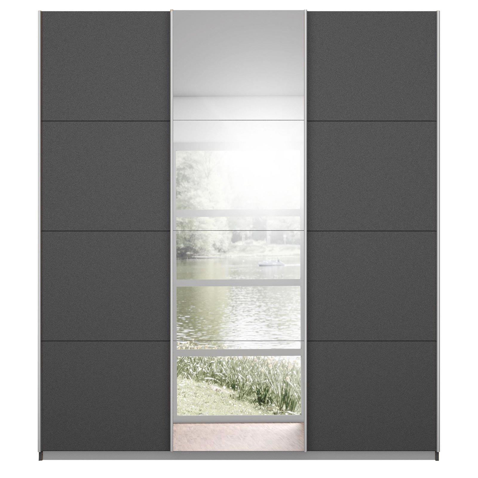 Schwebetürenschrank - grau metallic - mit Spiegel - 203x229 cm