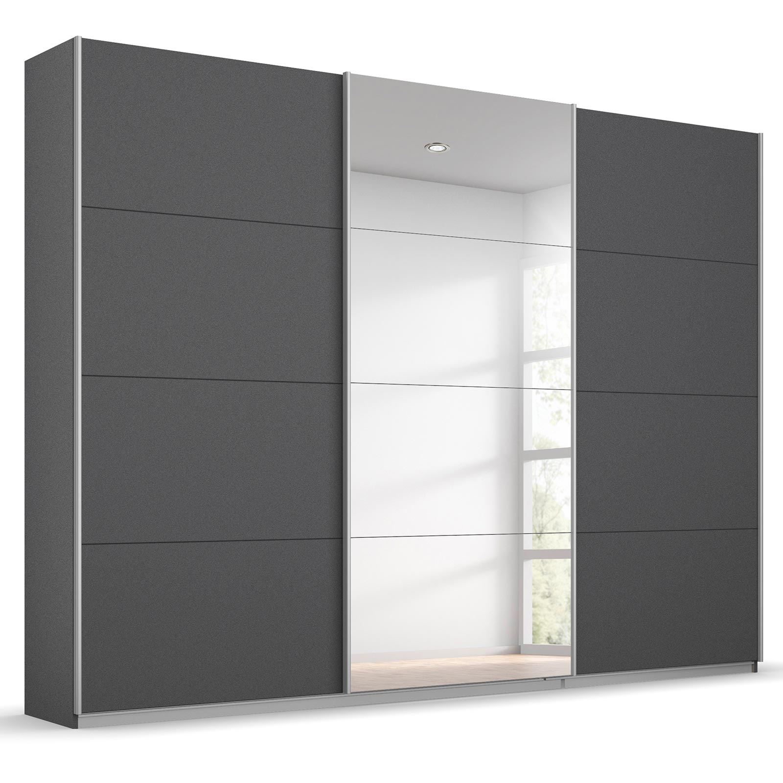 Schwebetürenschrank - grau metallic - mit Spiegel - 271x229 cm