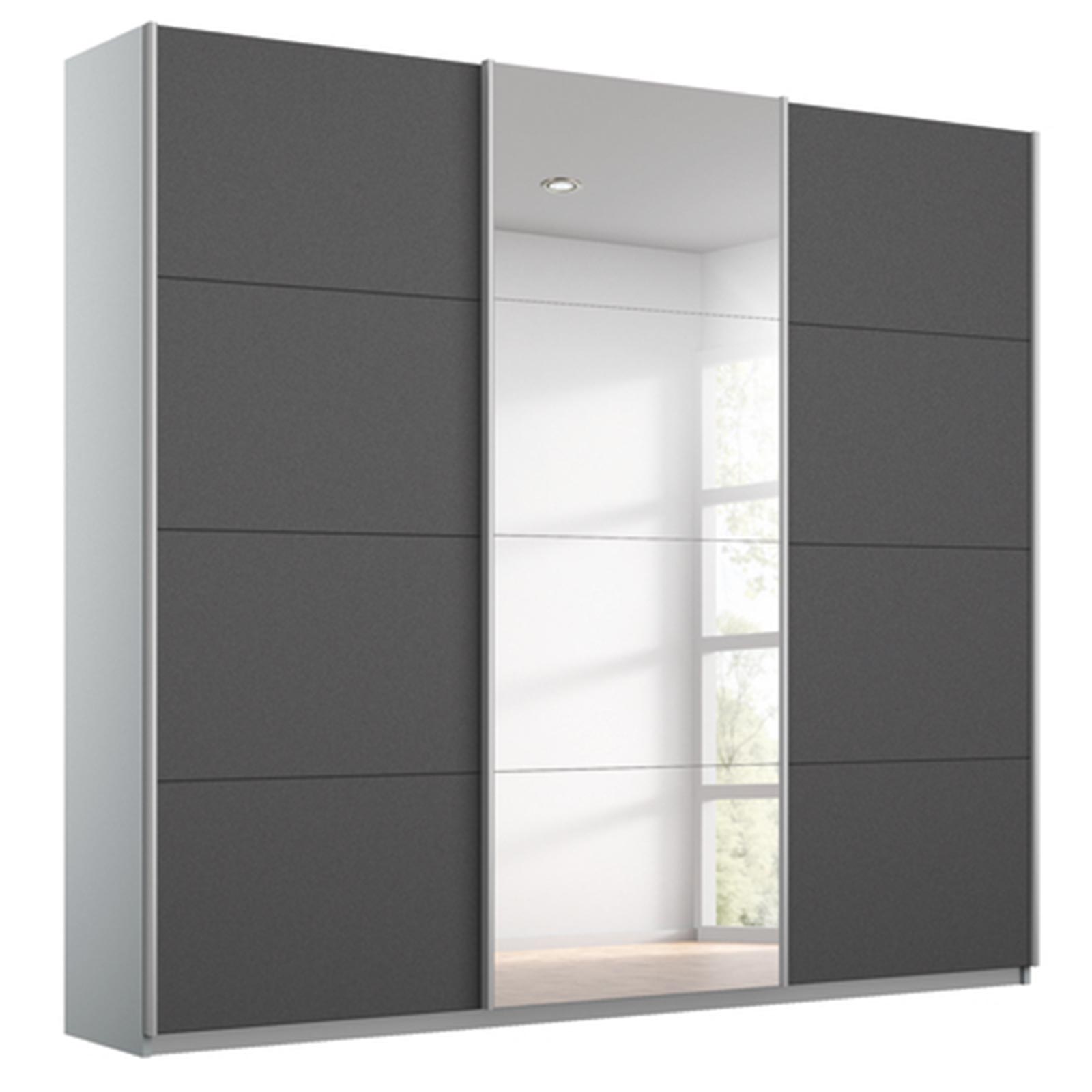 Schwebetürenschrank - grau metallic - seidengrau - mit Spiegel - 203x210 cm