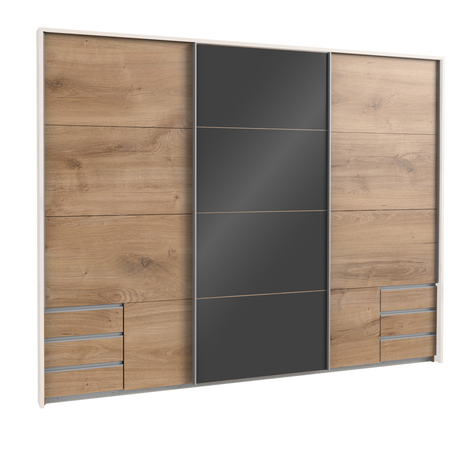 Schwebetürenschrank - Plankeneiche - Graphit - 270 cm breit