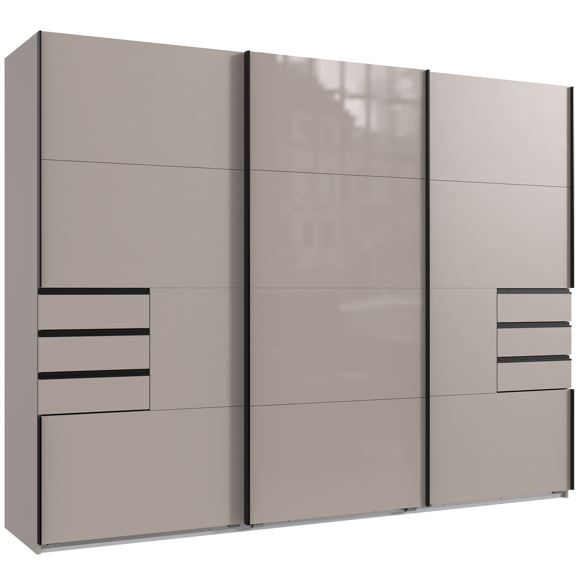 Schwebetürenschrank - saharagrau - 6 Schubkästen - 270 cm
