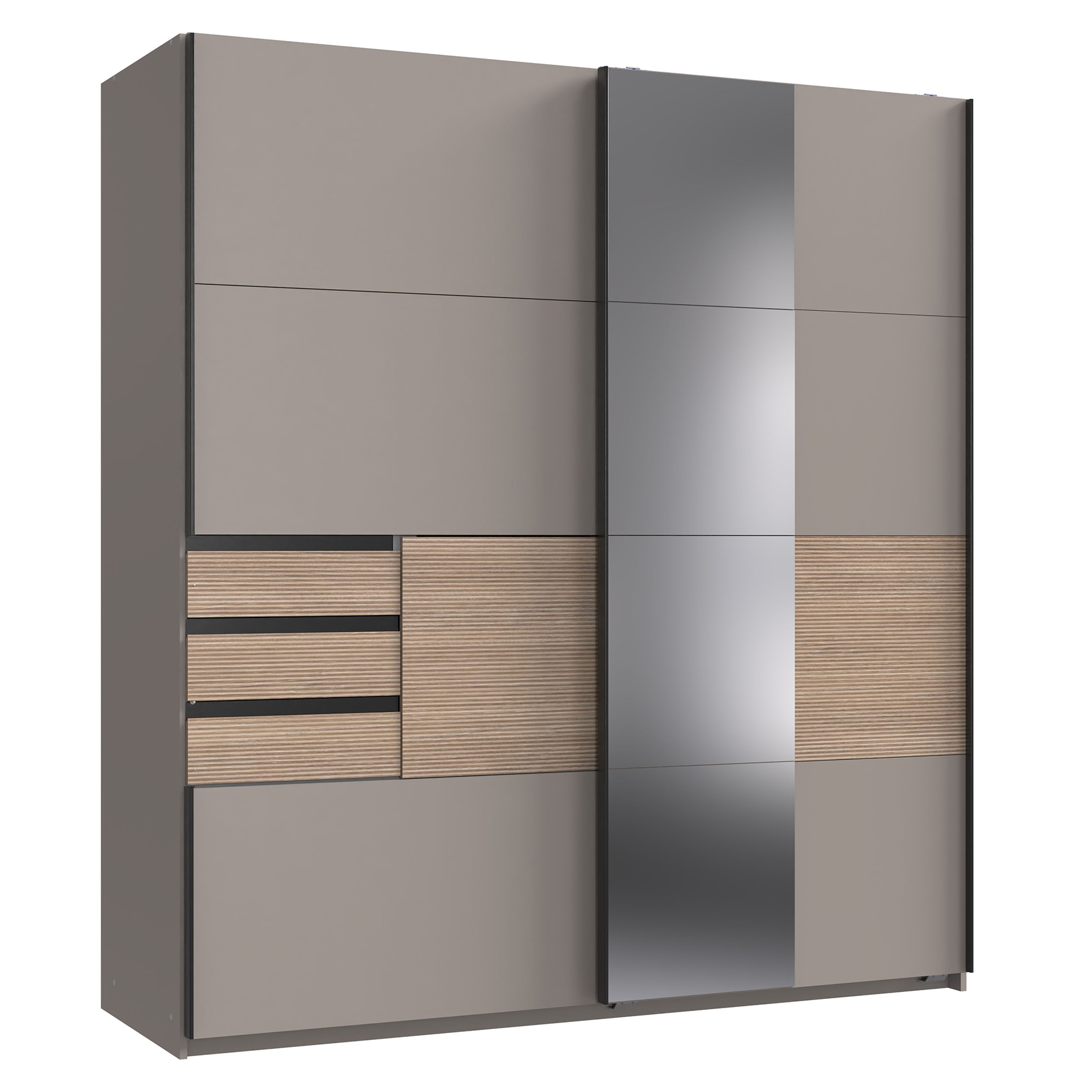 Schwebetürenschrank - saharagrau - Multiplex - 2 Türen - mit Spiegel - 180 cm breit