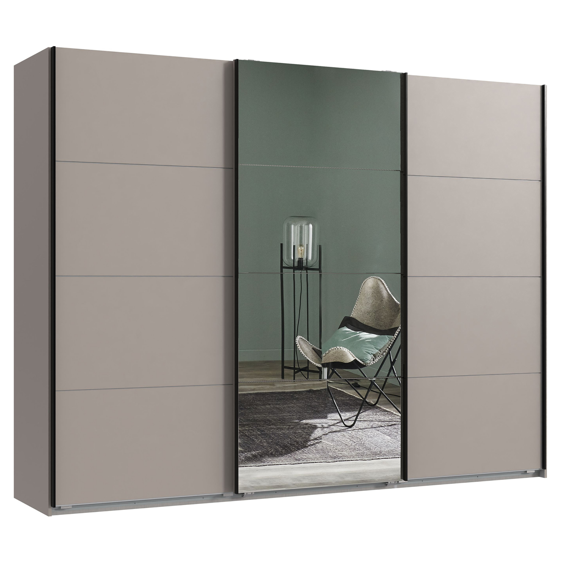 Schwebetürenschrank - saharagrau - Spiegeltür - 270 cm breit