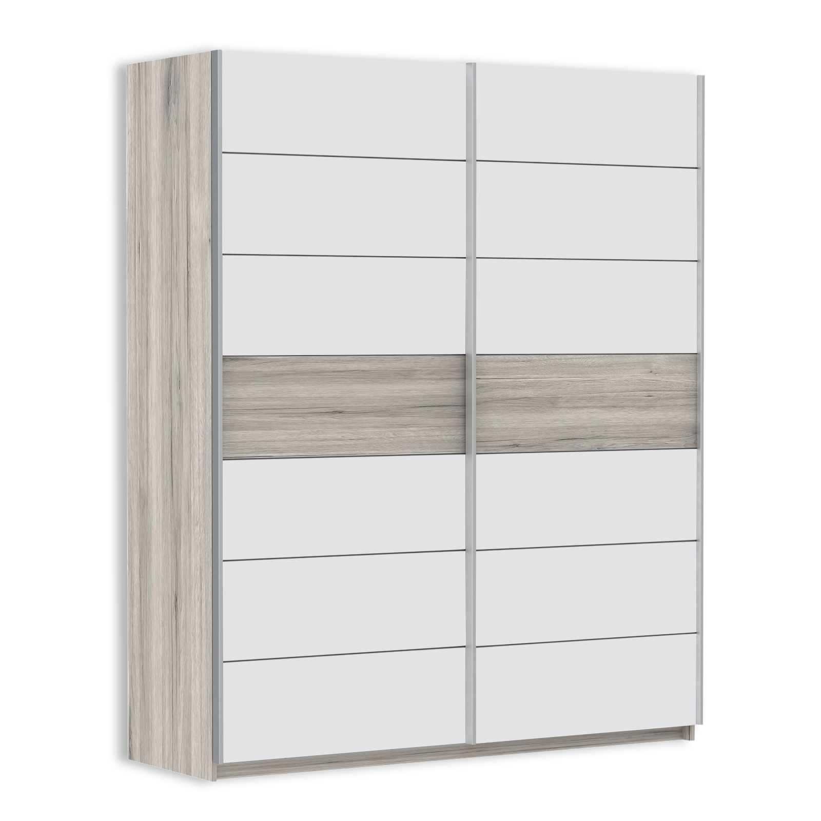 Schwebetürenschrank - Sandeiche - weiß Hochglanz