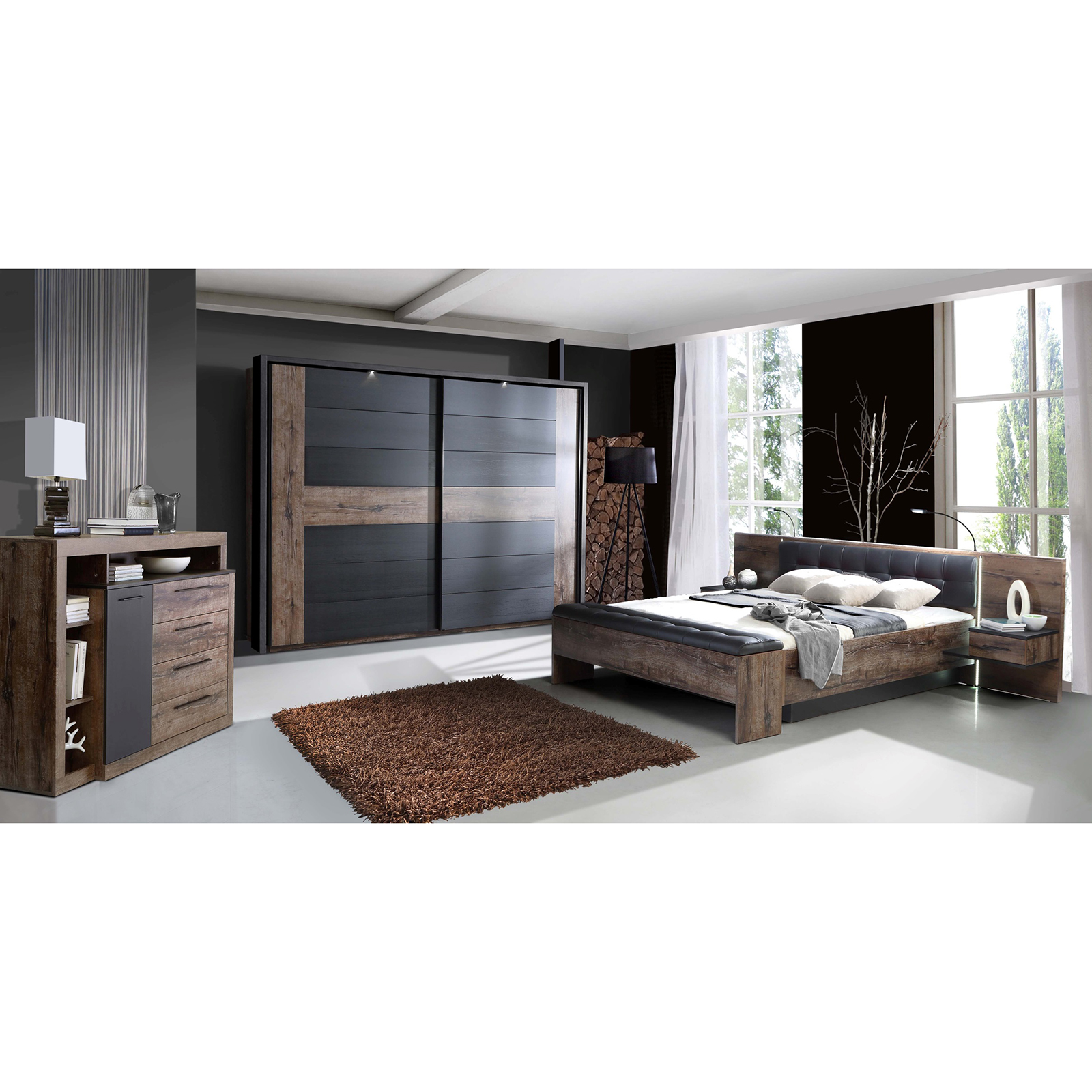 Schwebetürenschrank - Schlammeiche-Schwarzeiche - 270 cm