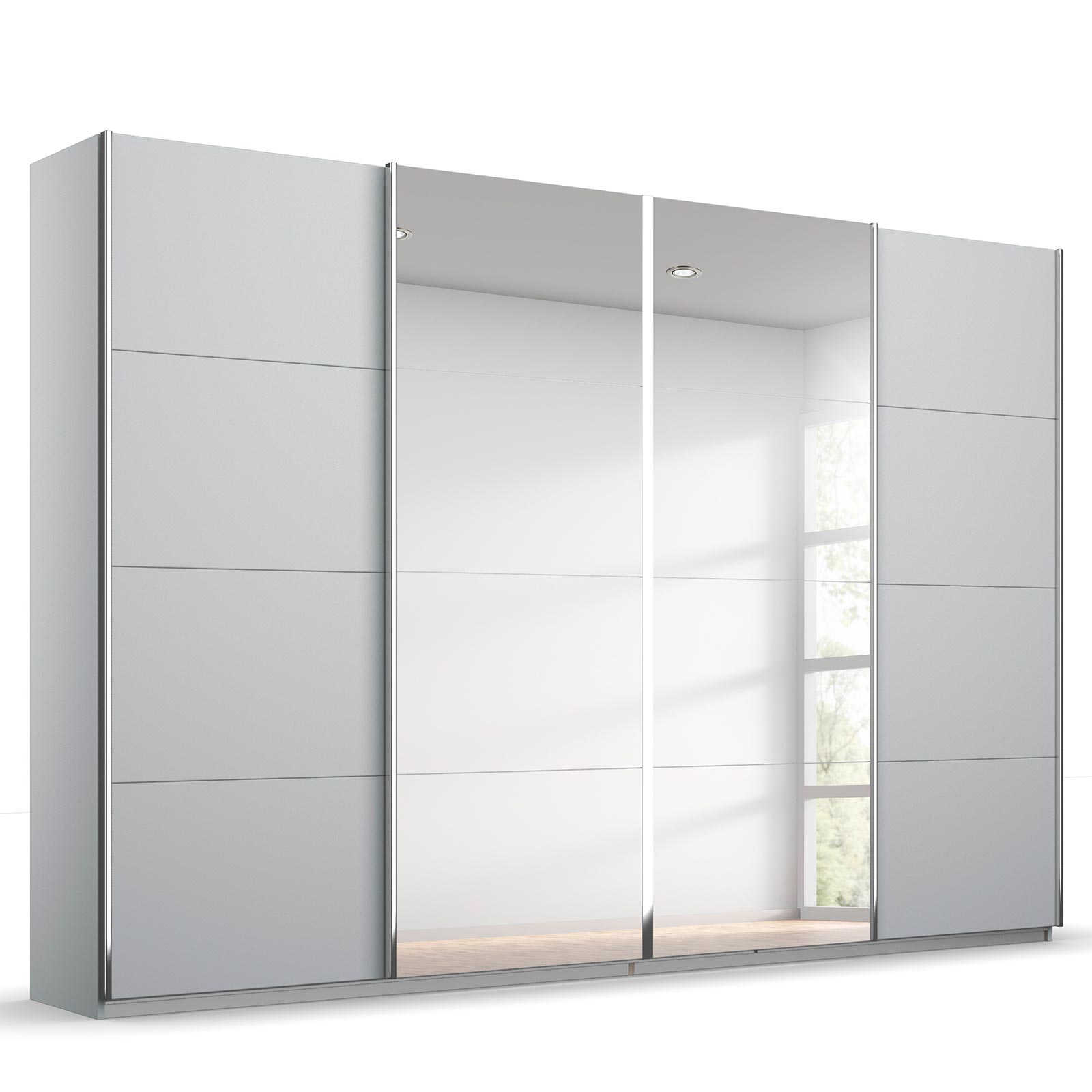 Schwebetürenschrank - seidengrau - 2 Spiegeltüren - 271x211 cm