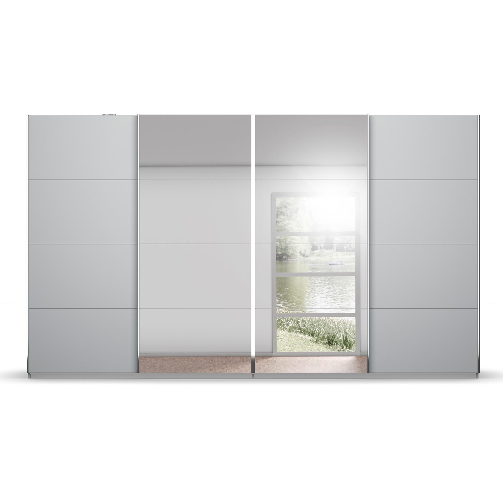 Schwebetürenschrank - seidengrau - 2 Spiegeltüren - 360x211 cm