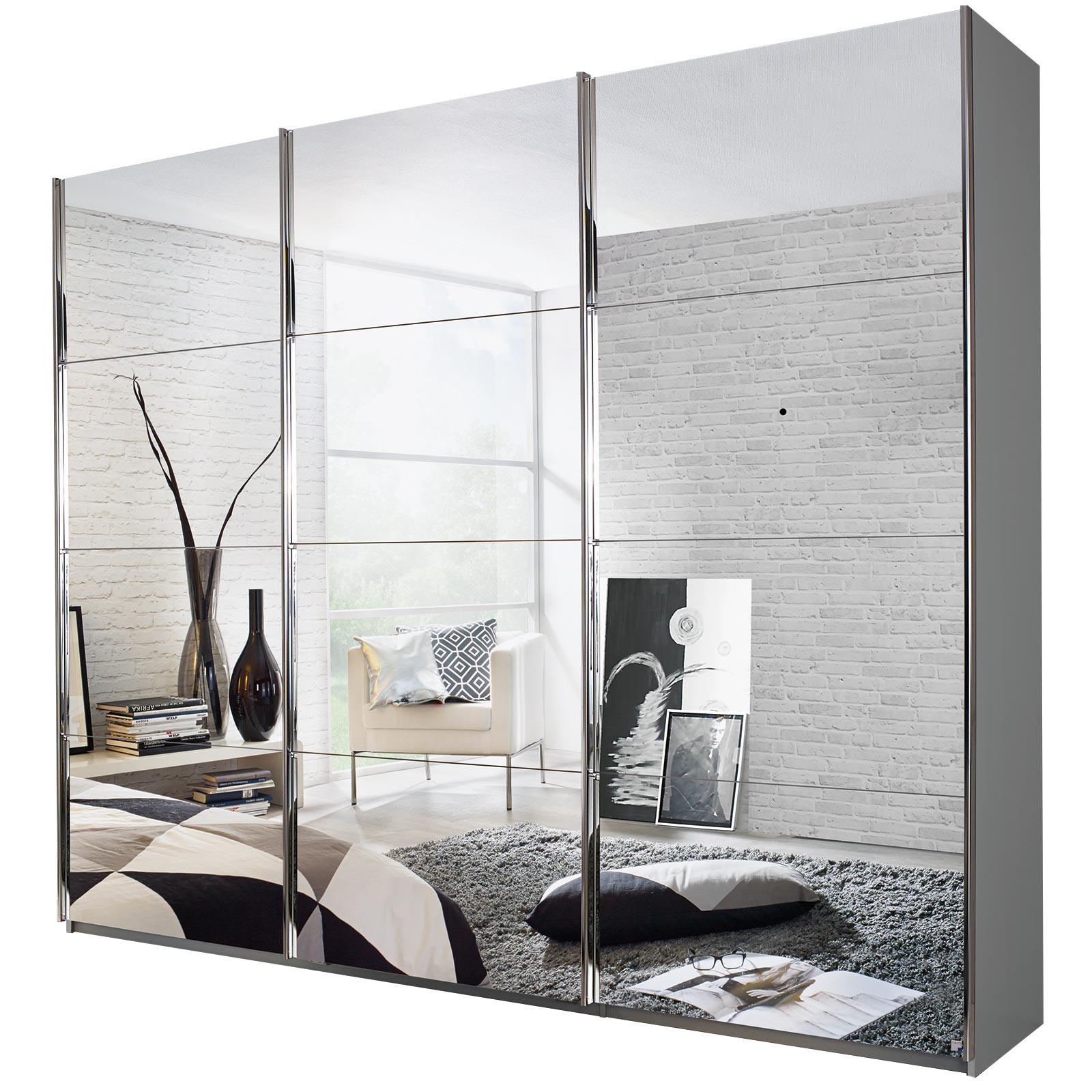 Schwebetürenschrank - seidengrau - 3 Spiegeltüren - 271x229 cm