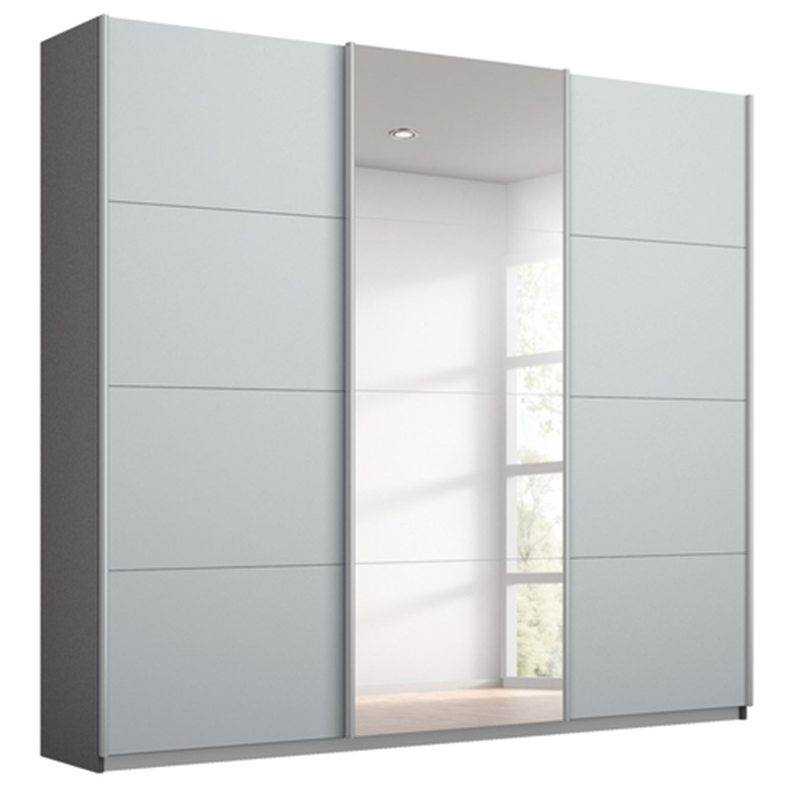 Schwebetürenschrank - seidengrau - grau metallic - mit Spiegel - 203x210 cm