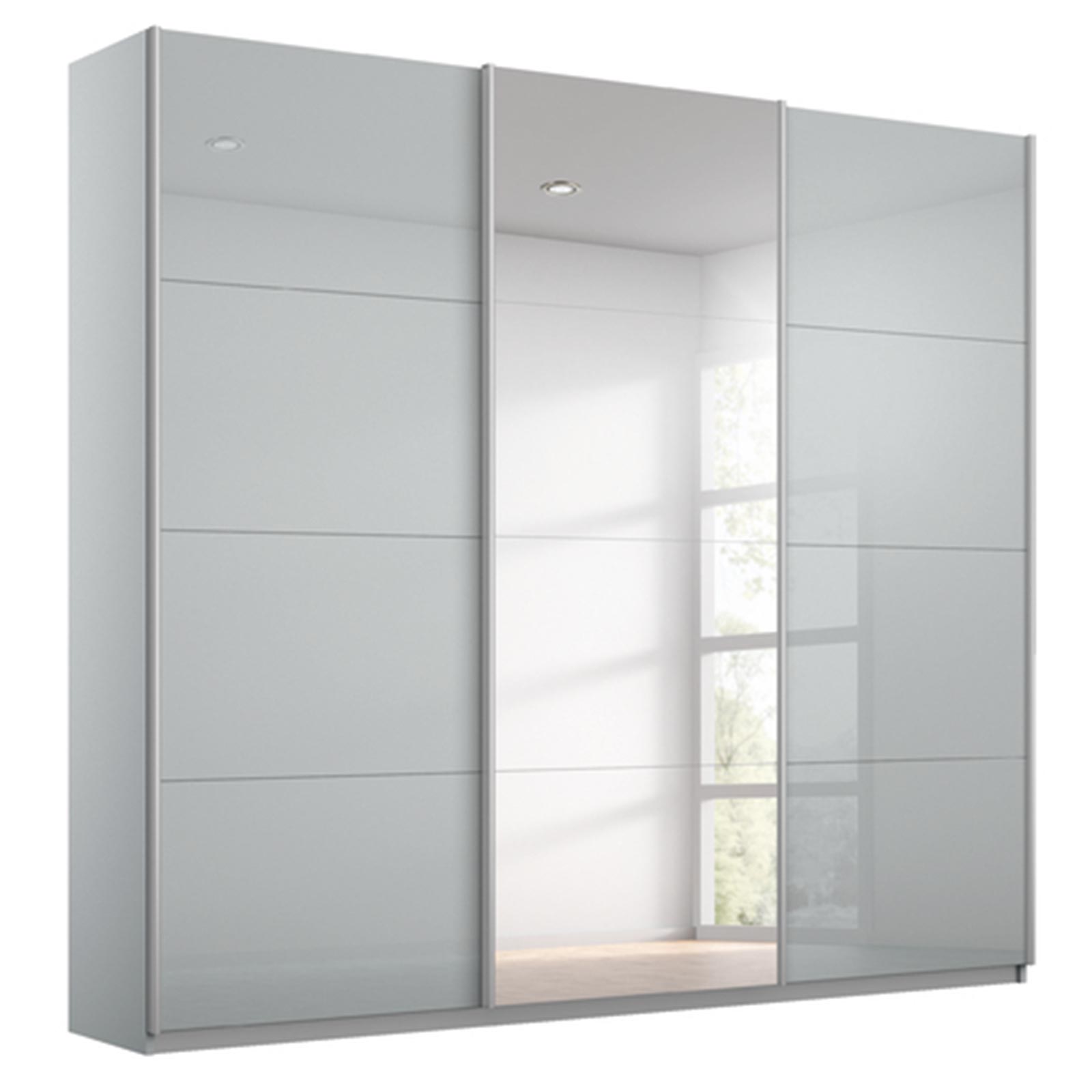 Schwebetürenschrank - seidengrau - mit Spiegel - 2 Glastüren - 203x210 cm