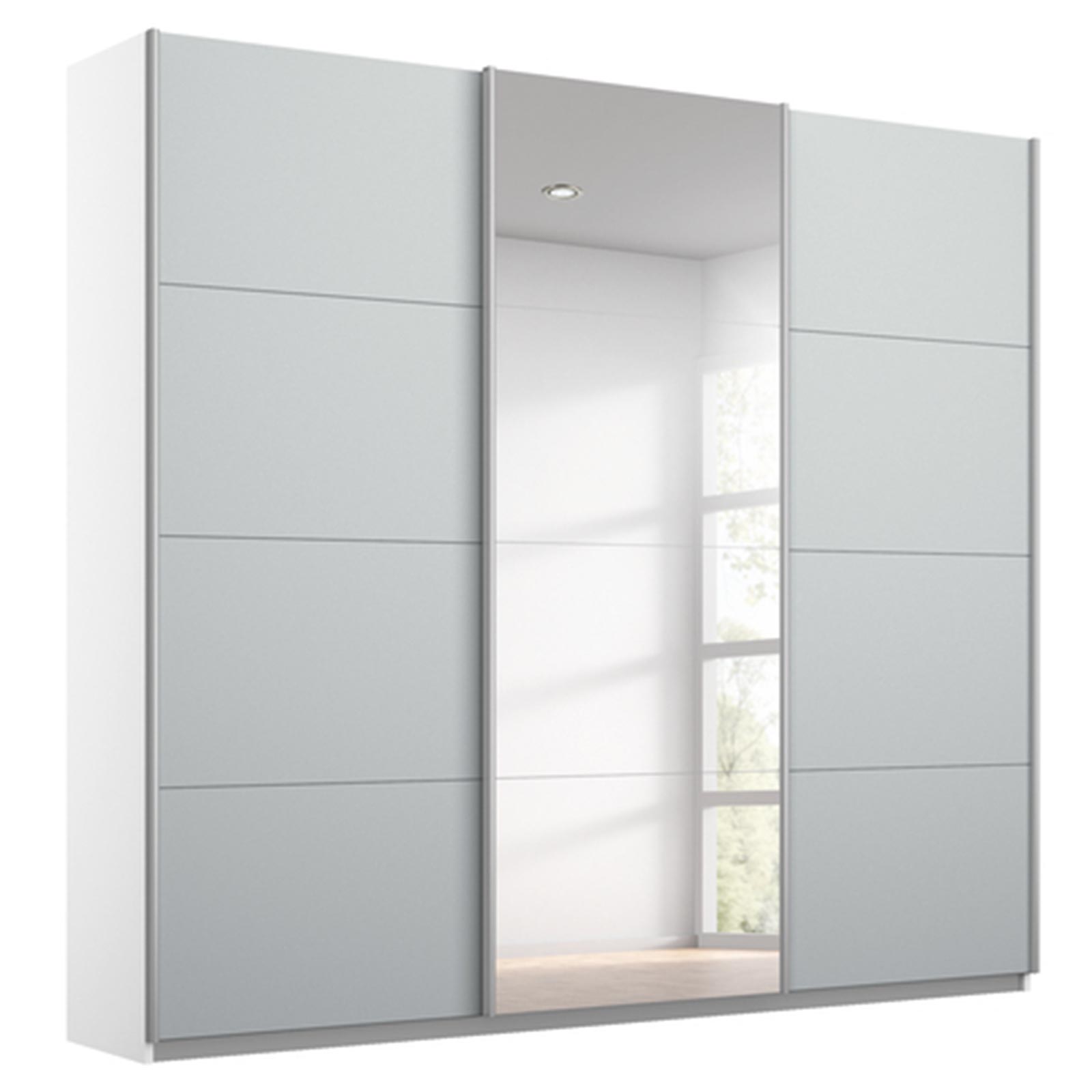 Schwebetürenschrank - seidengrau - weiß - mit Spiegel - 203x210 cm