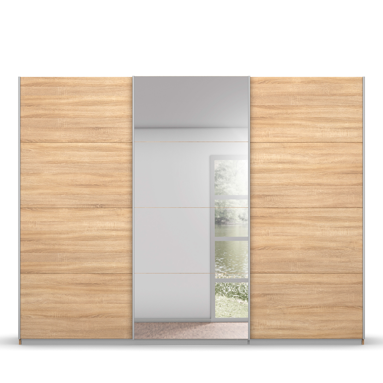 Schwebetürenschrank Sonoma Eiche - alufarben - mit Spiegel - 271x210 cm