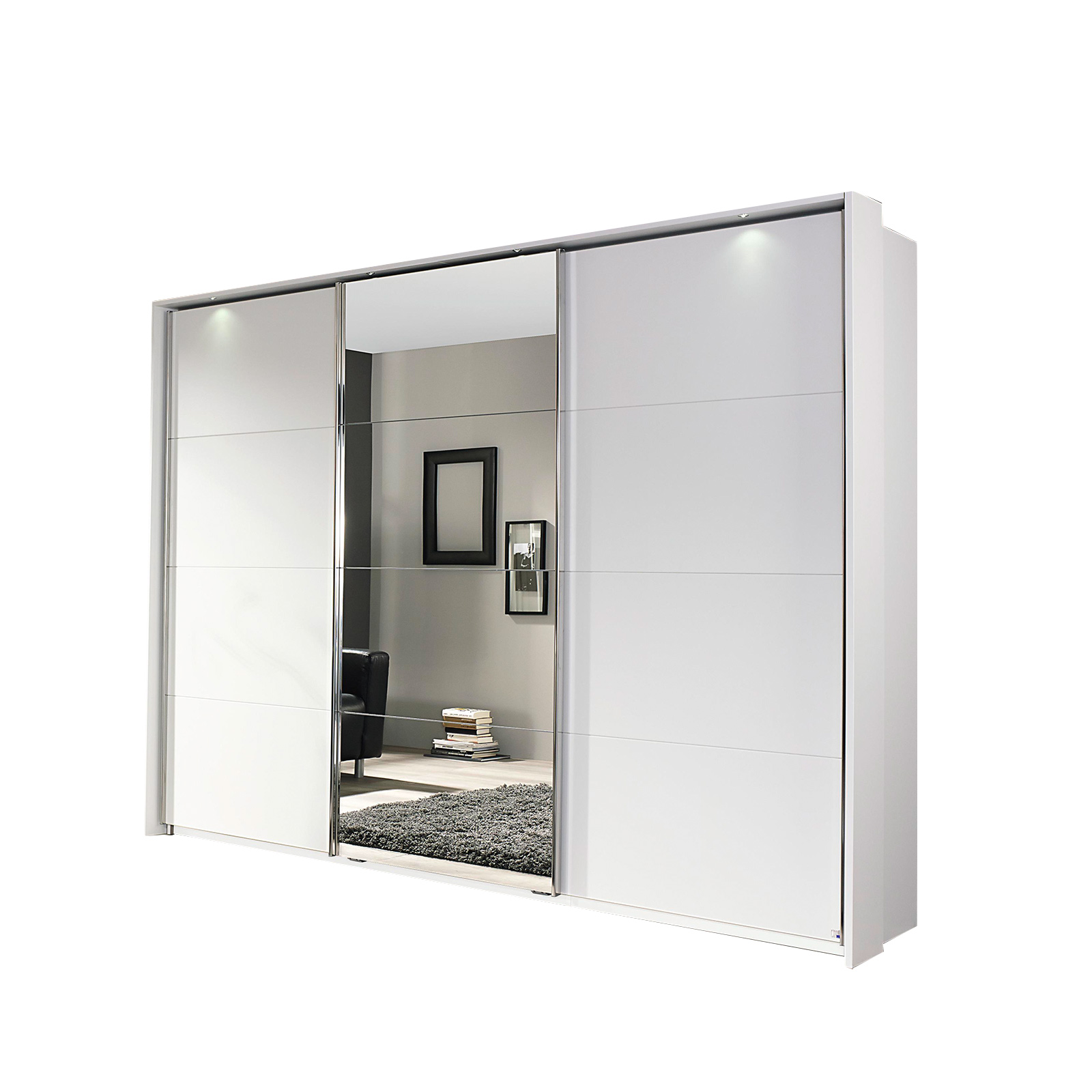Schwebetürenschrank - weiß-alufarben - mit Spiegel - 271x210 cm