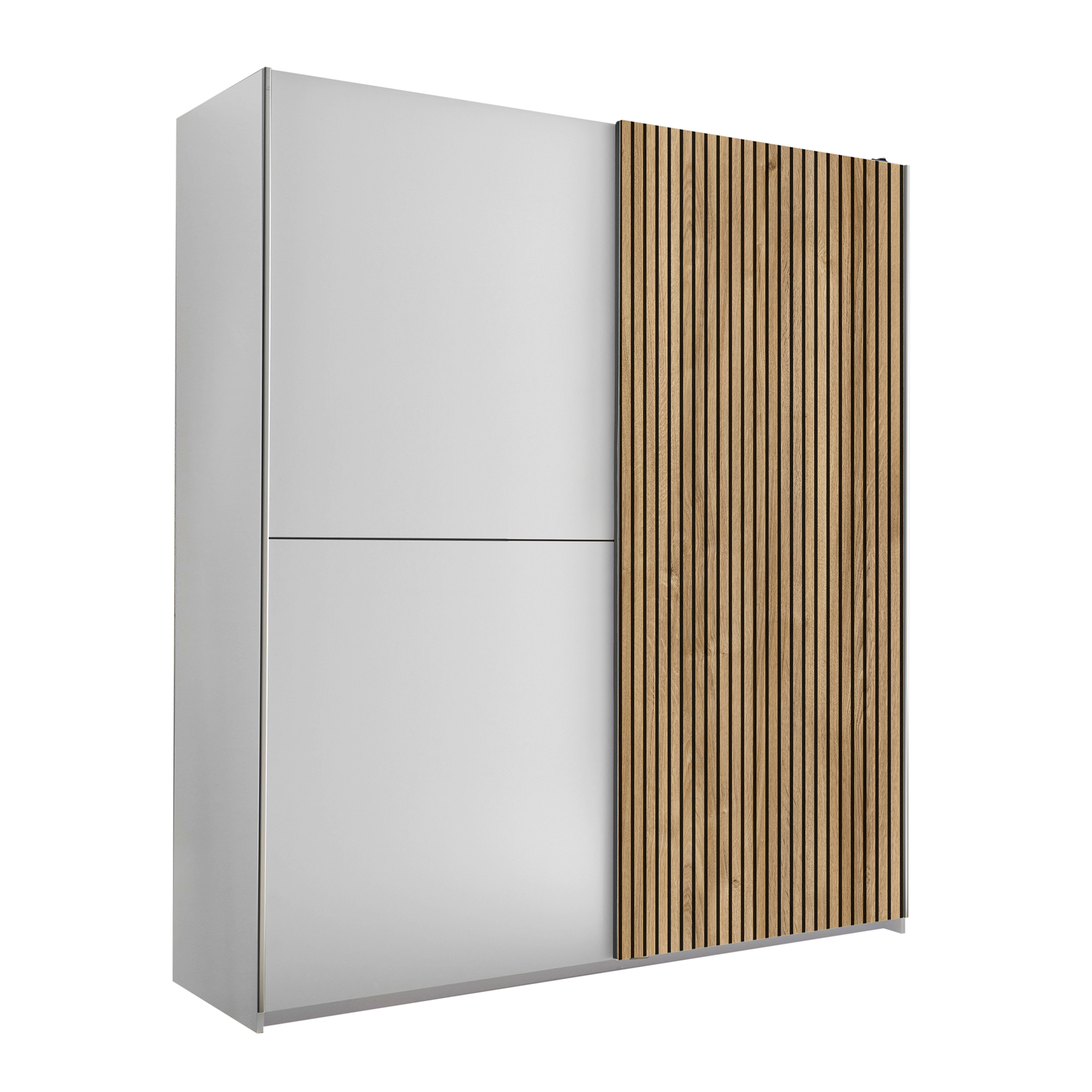 Schwebetürenschrank - weiß-Karlstad Eiche - 2 Kleiderstangen - 170 cm