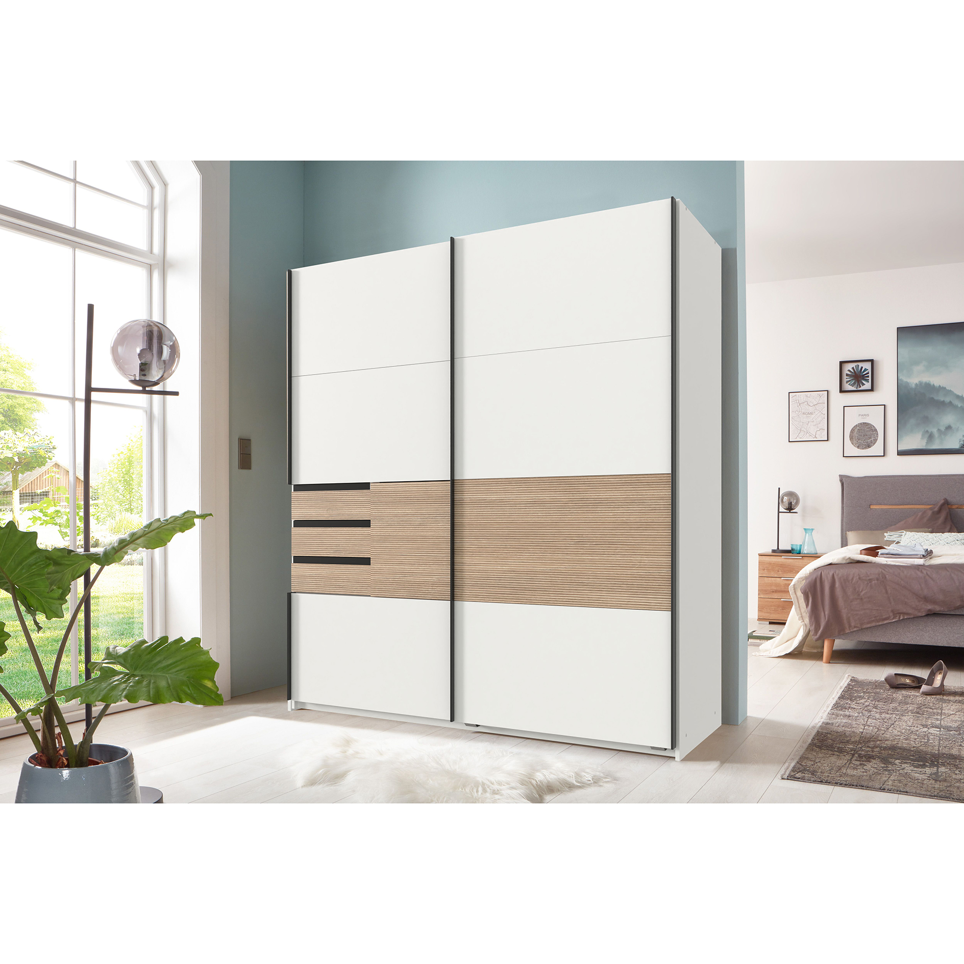 Schwebetürenschrank - weiß - Multiplex - 2 Türen - 180 cm breit