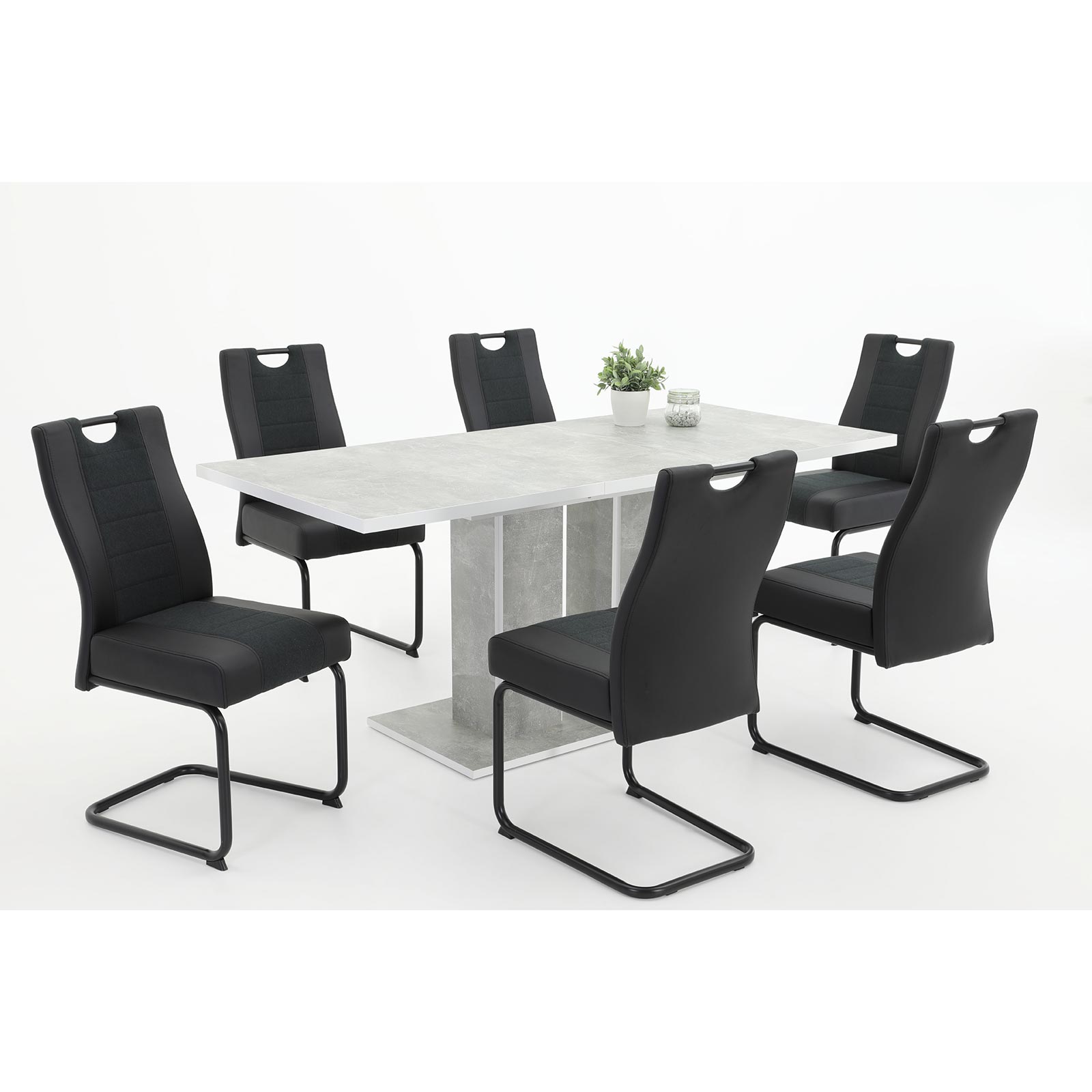 Schwingstuhl - schwarz-anthrazit - Stoff-Lederoptik-Mix