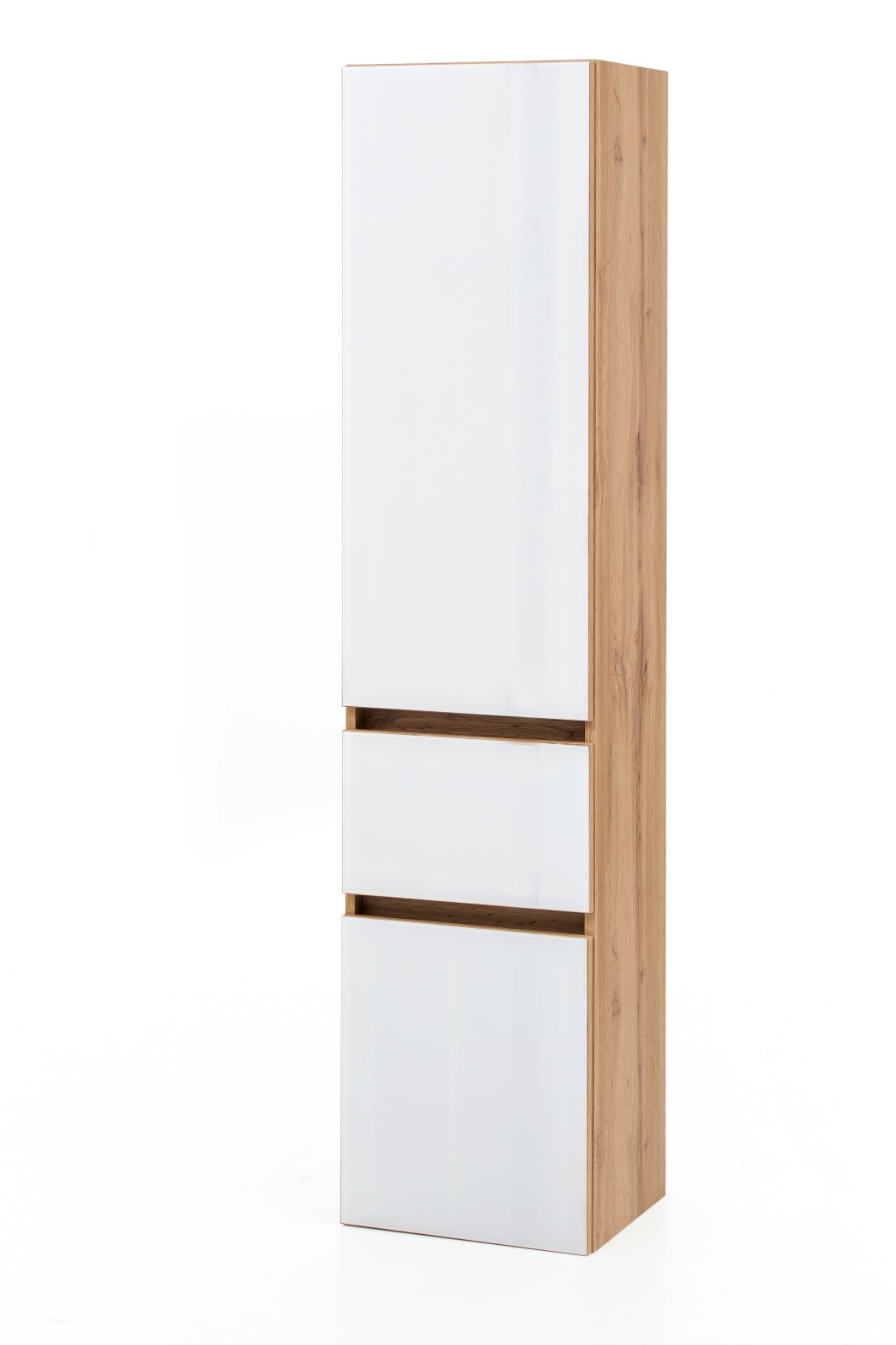 Seitenschrank HELSINKI - weiß - Wotaneiche - Glasfront - 40 cm