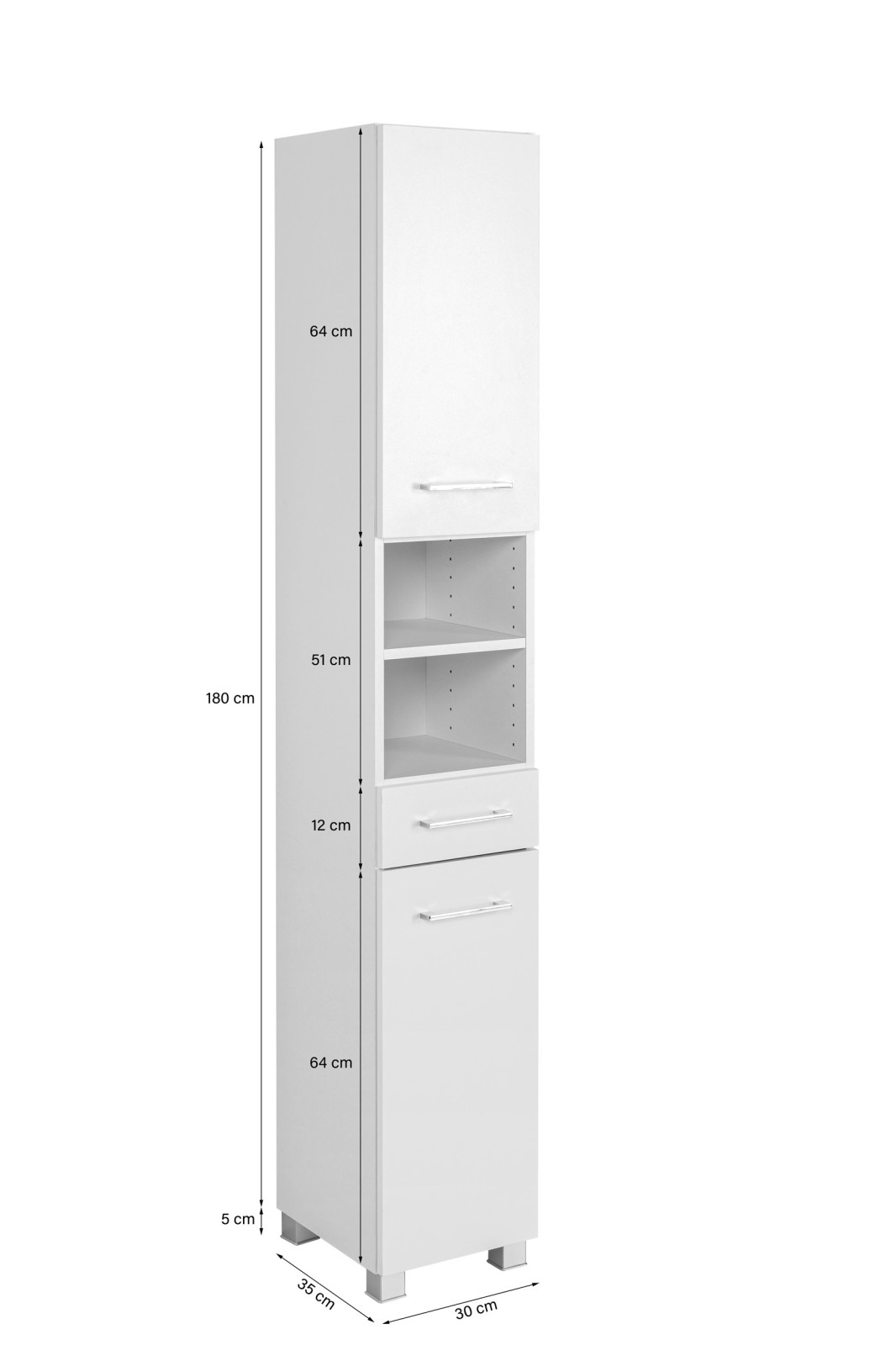 Seitenschrank PARIS - weiß - 185 cm hoch