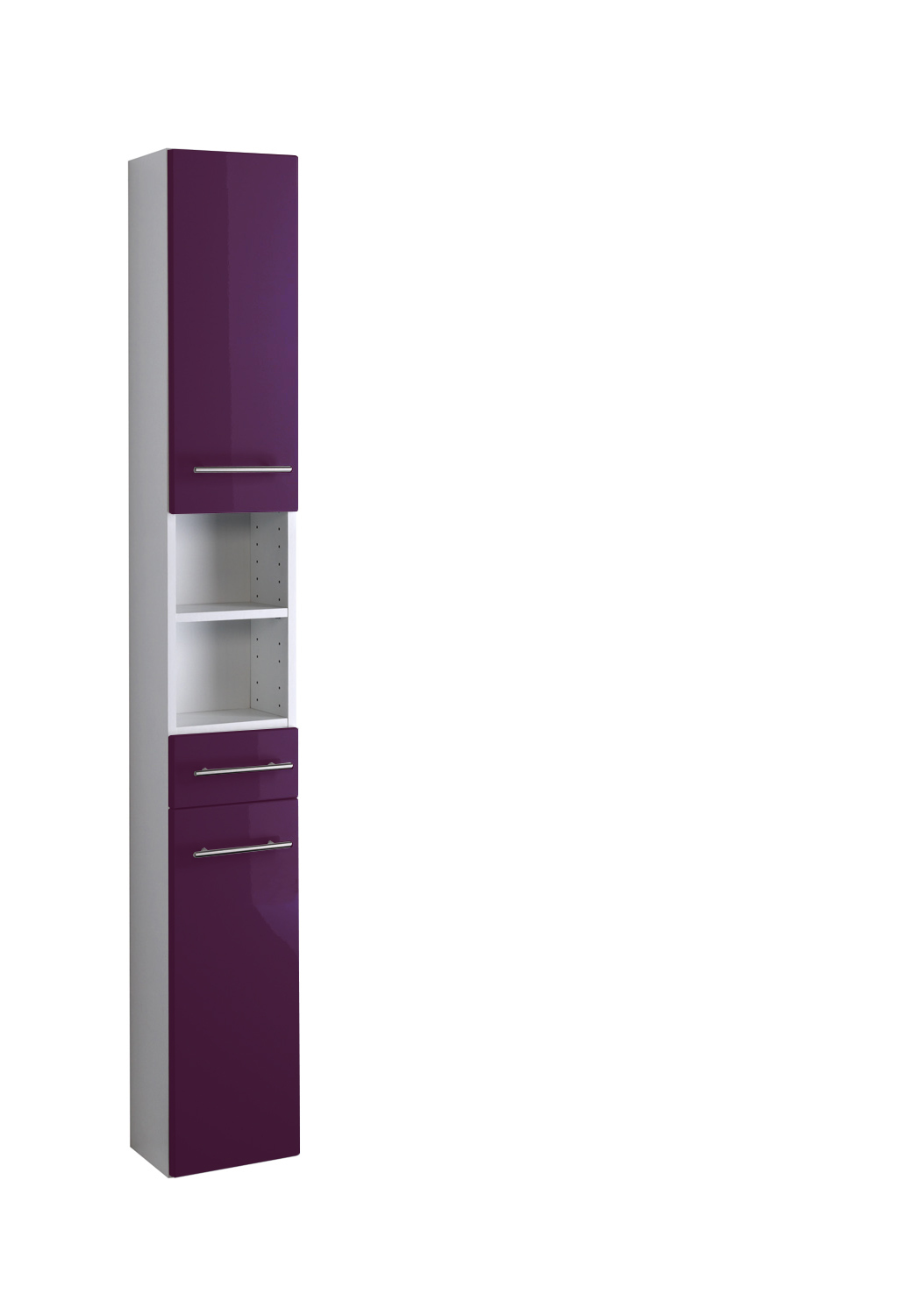 Seitenschrank PARMA - aubergine Hochglanz - weiß - 25 cm