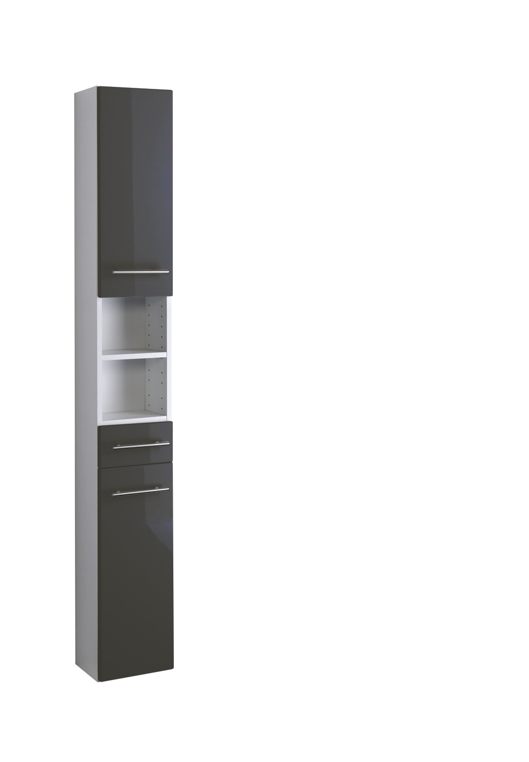 Seitenschrank PARMA - grau Hochglanz - weiß - 25 cm