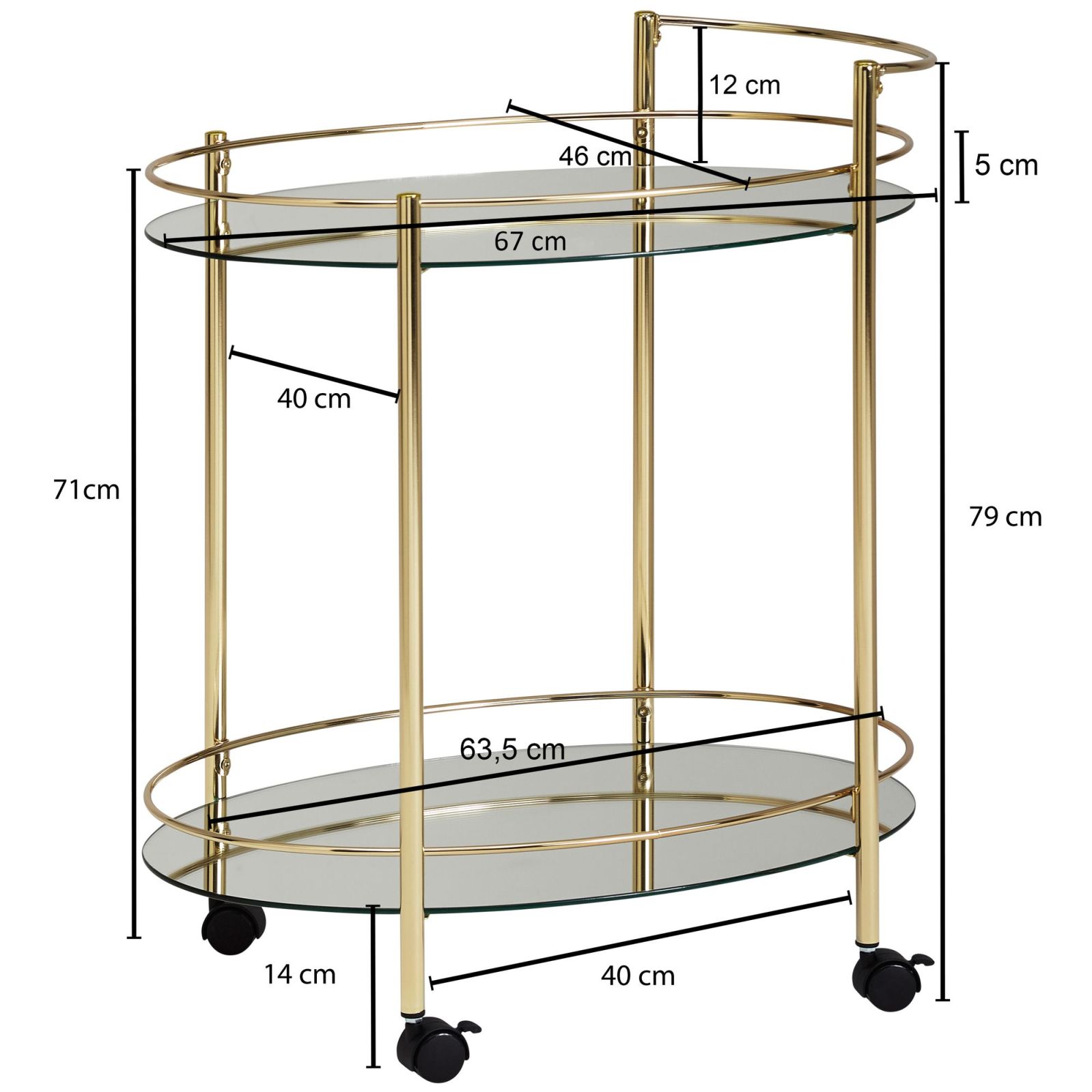 Servierwagen - goldfarben - oval