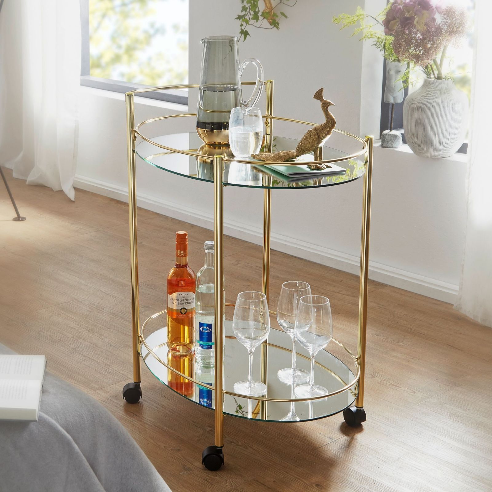 Servierwagen - goldfarben - oval