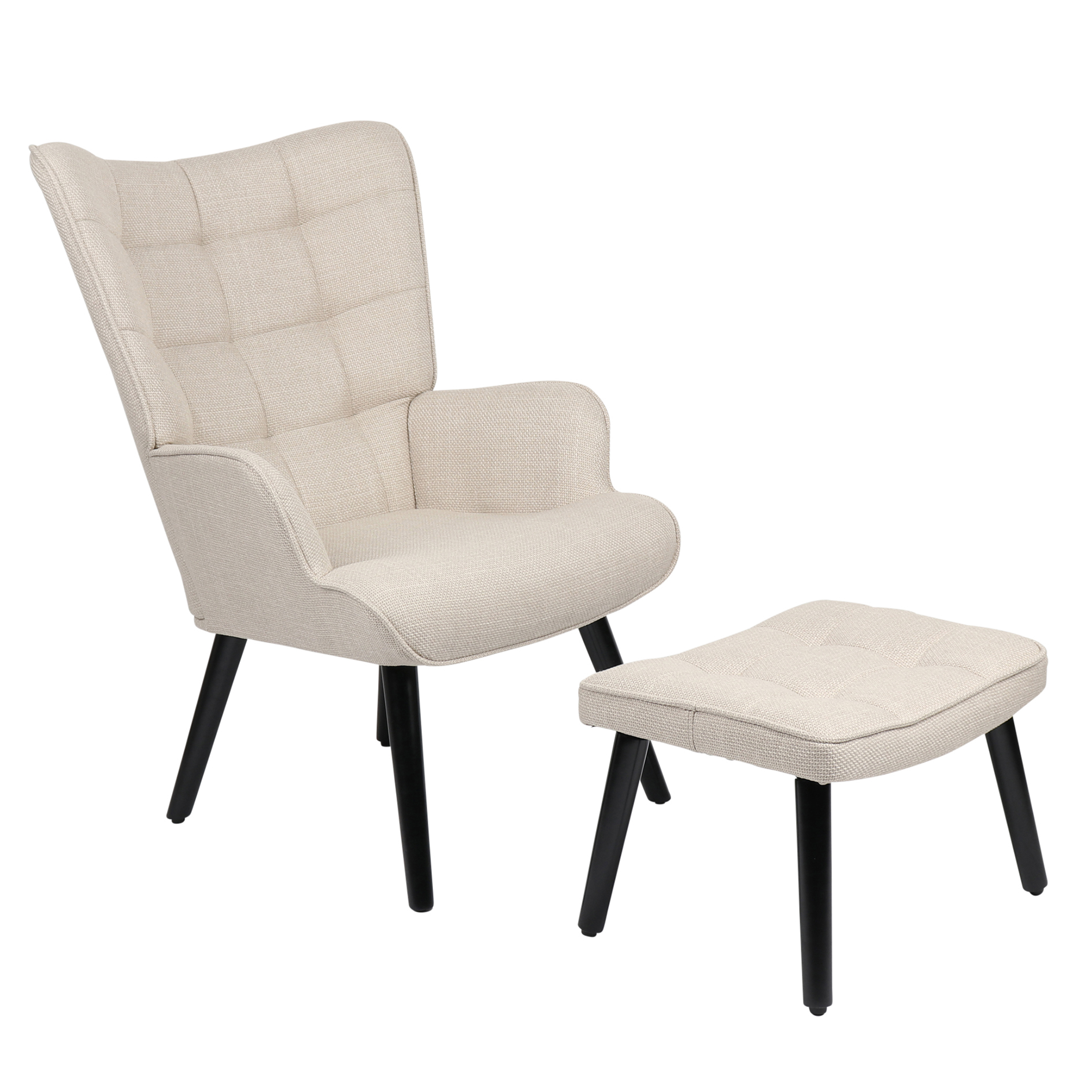 Sessel mit Hocker - beige - Webstoff