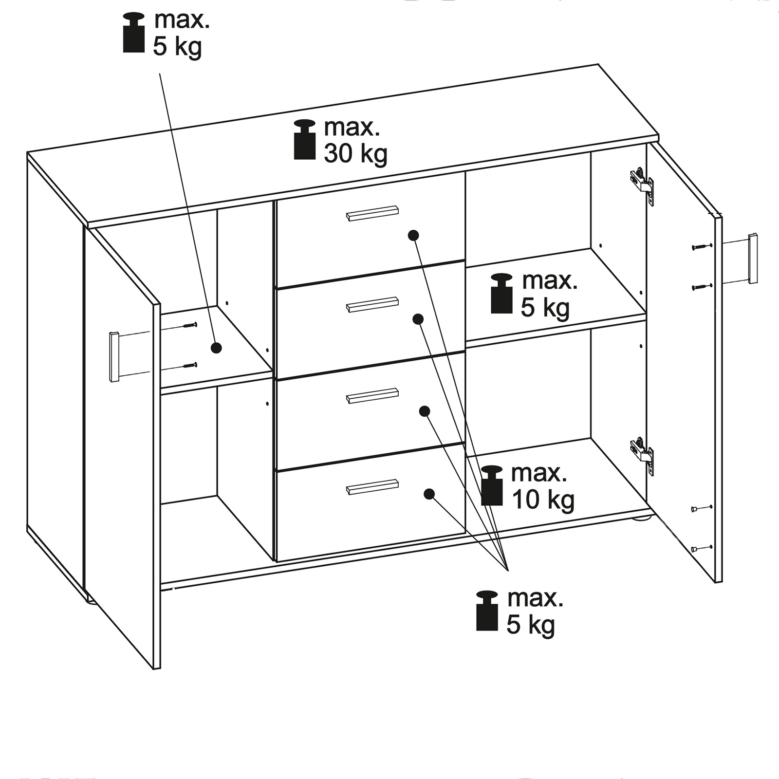 Sideboard - Alpinweiß - 132 cm breit