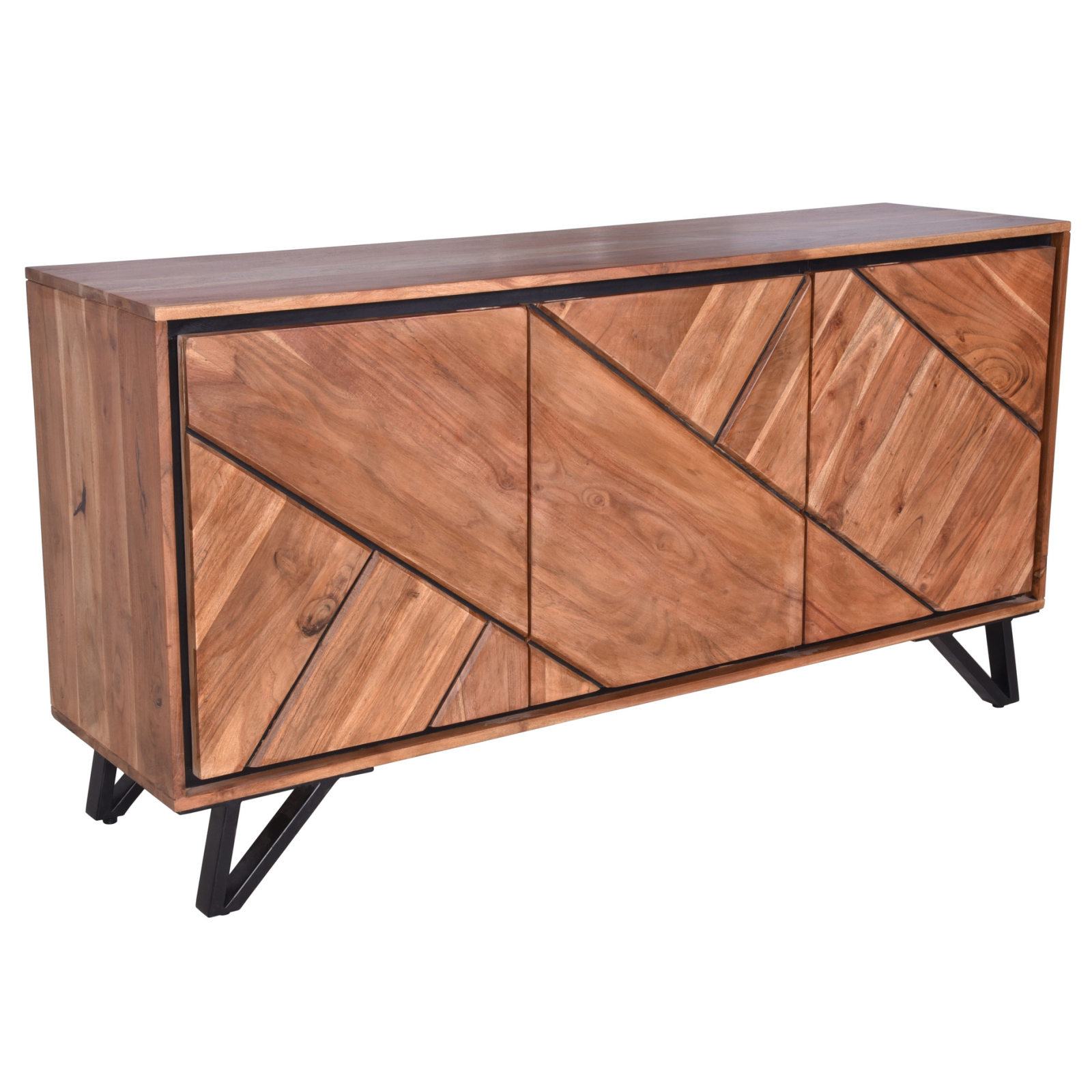 Sideboard AMBALA - braun-schwarz - Akazie Massivholz - 180 cm