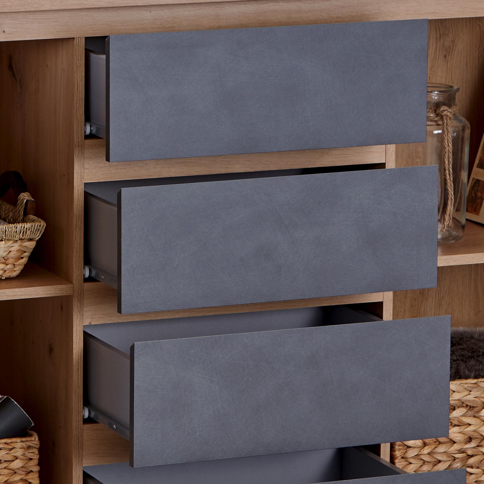 Trendteam Smart Living Follow Sideboard - 180cm Kommode In Eiche/Matera Mit 5 Fächern & 3 Schubladen