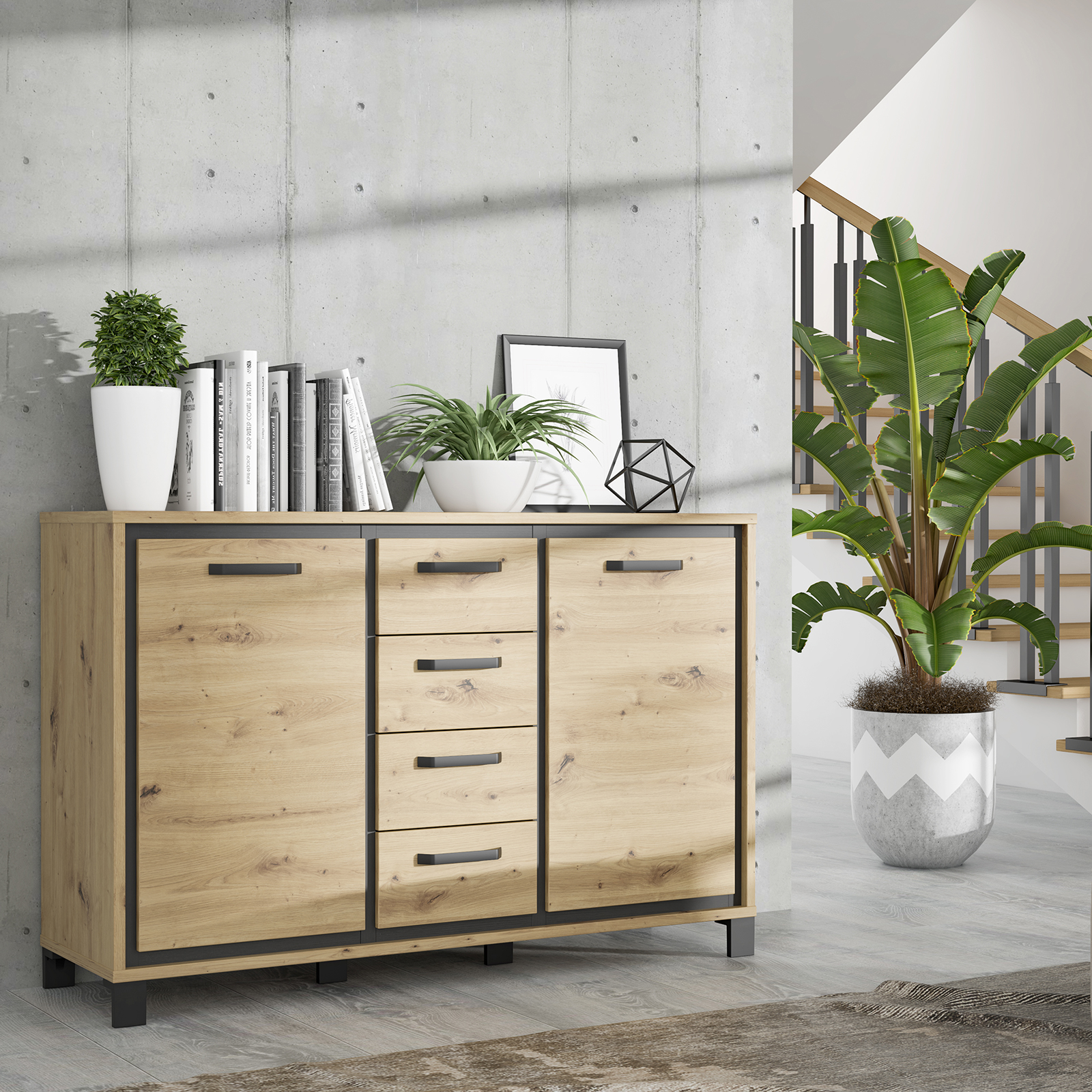 Sideboard - Artisan Eiche - Schwarzeiche - 4 Schubkästen