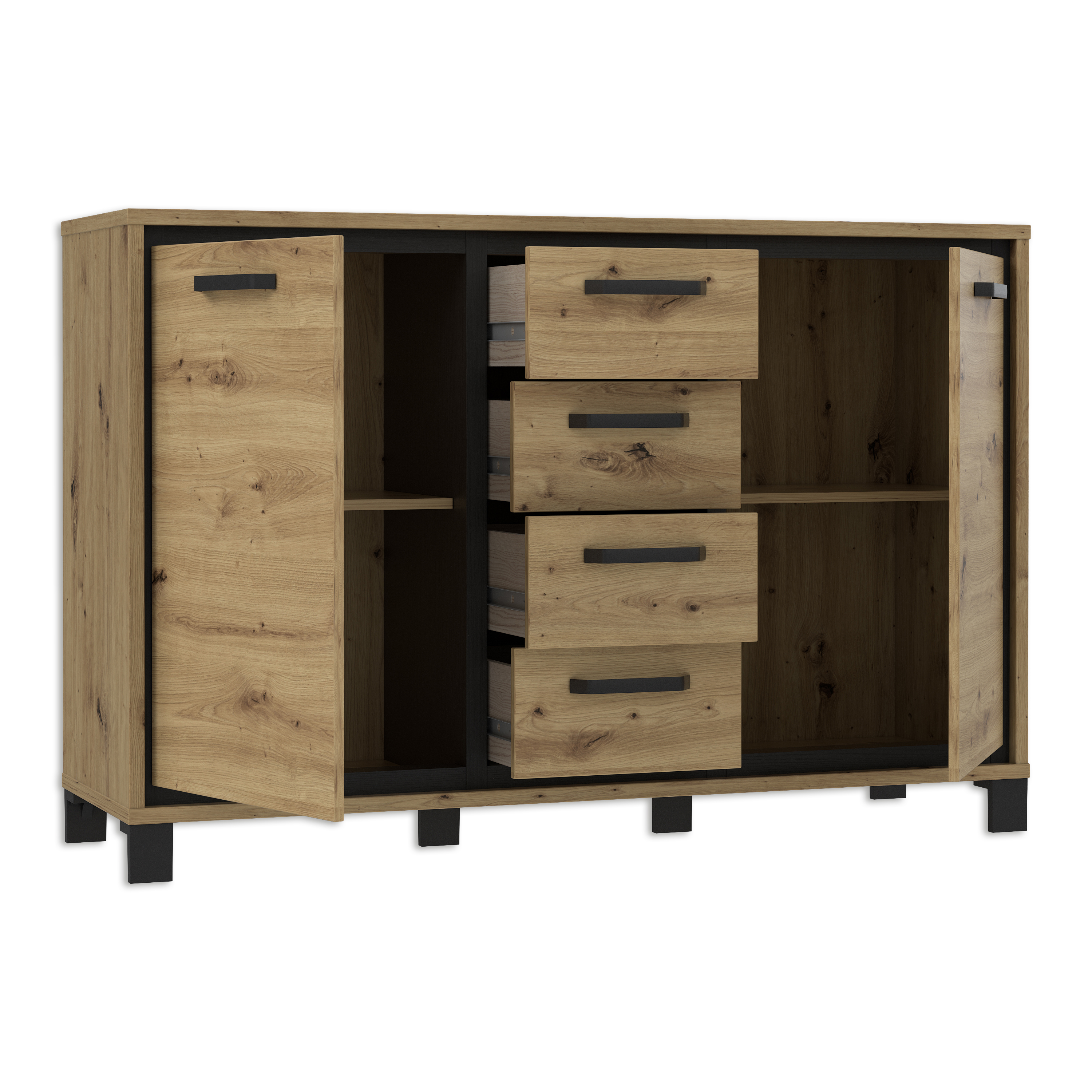 Sideboard - Artisan Eiche - Schwarzeiche - 4 Schubkästen
