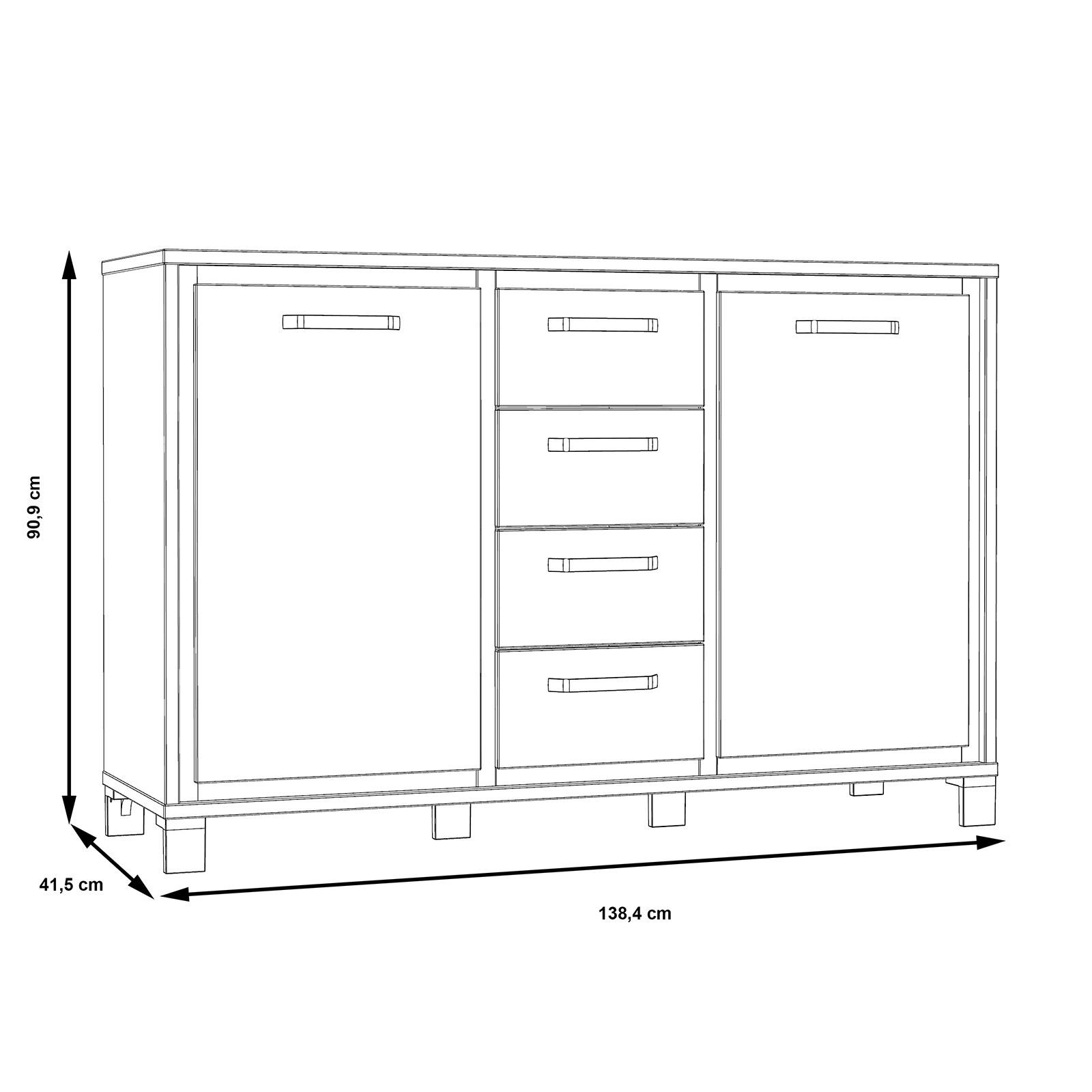 Sideboard - Artisan Eiche - Schwarzeiche - 4 Schubkästen