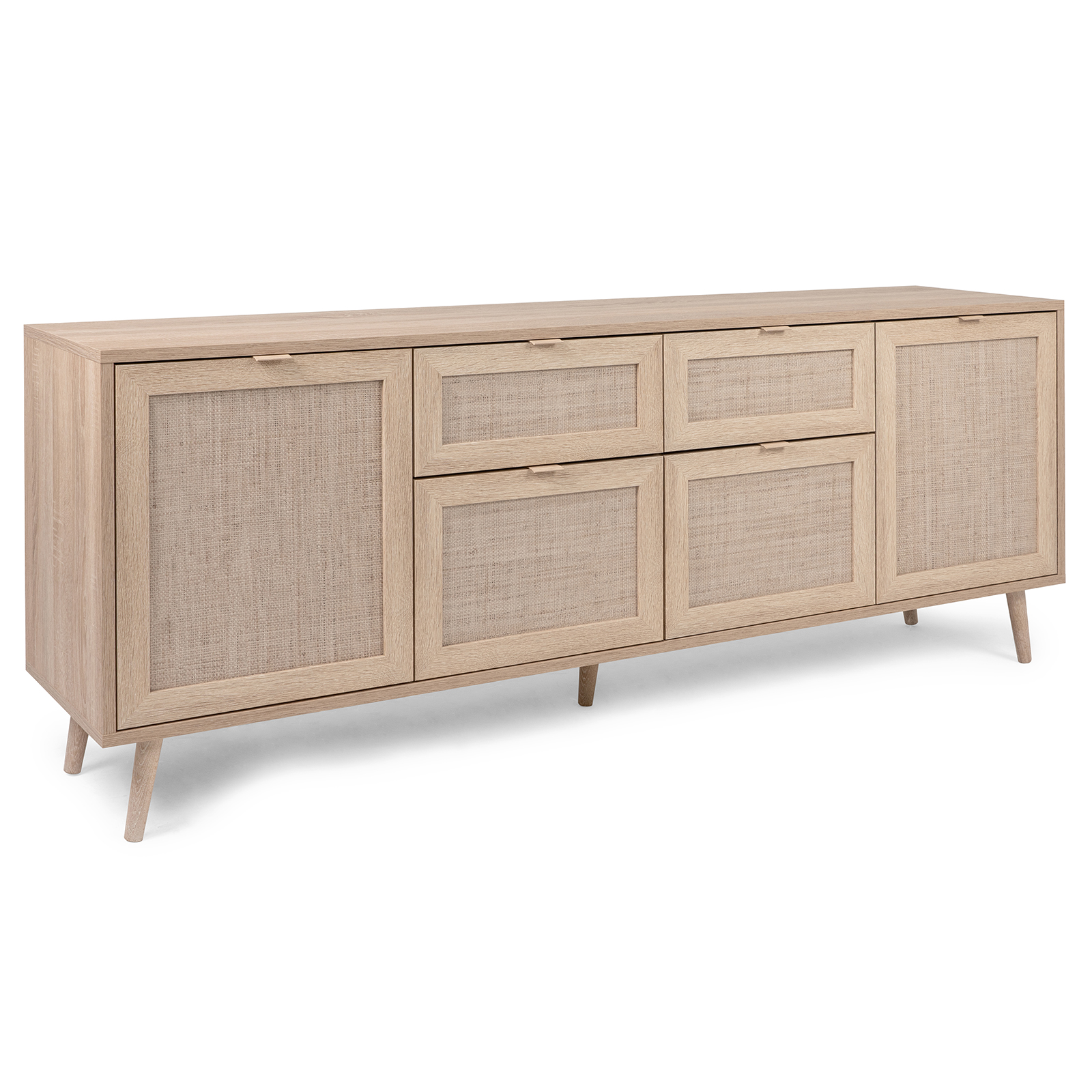 Sideboard BALI - Sonoma Eiche - Rafia geflecht - 180 cm breit