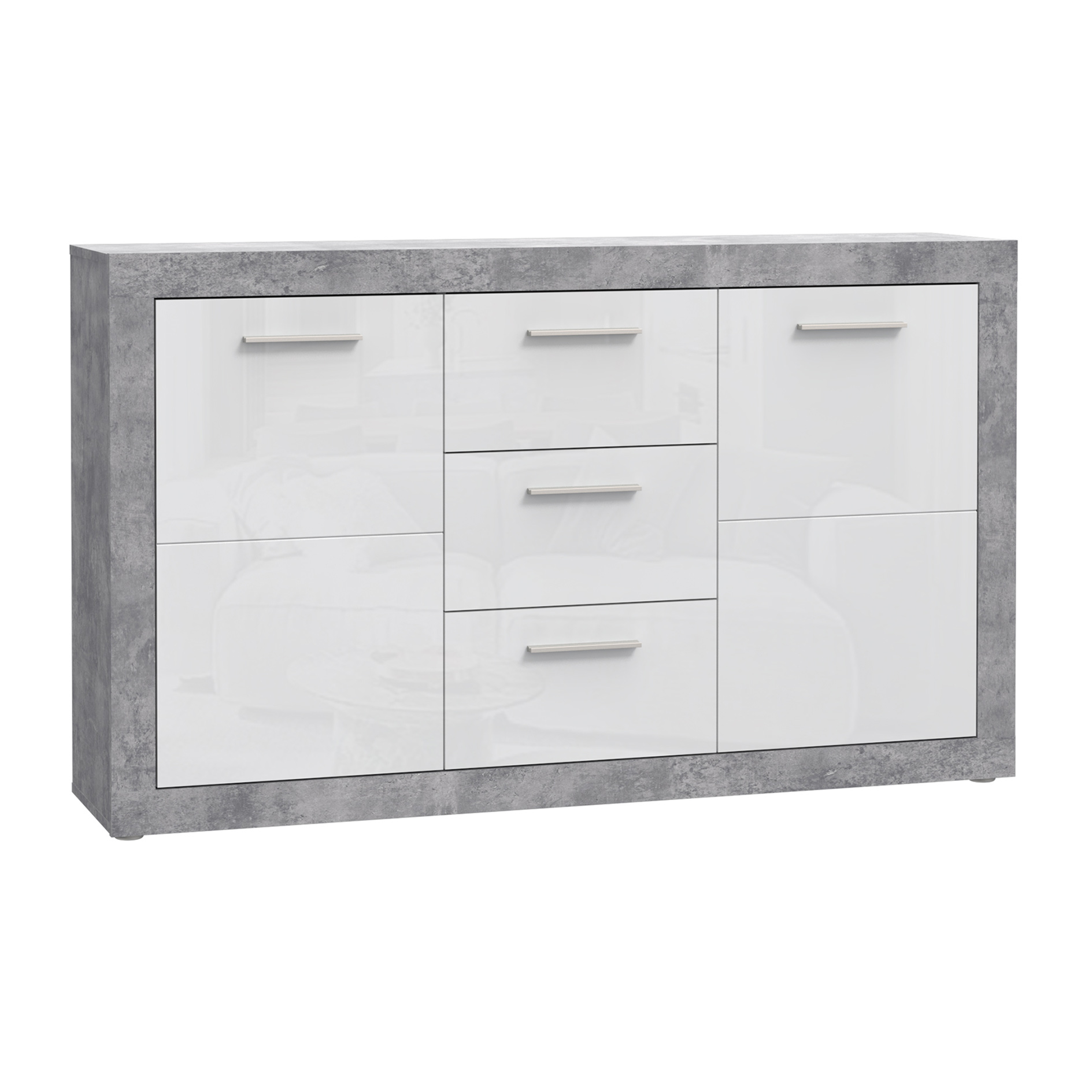 Sideboard - Betonoptik - weiss Hochglanz - 147,3 cm