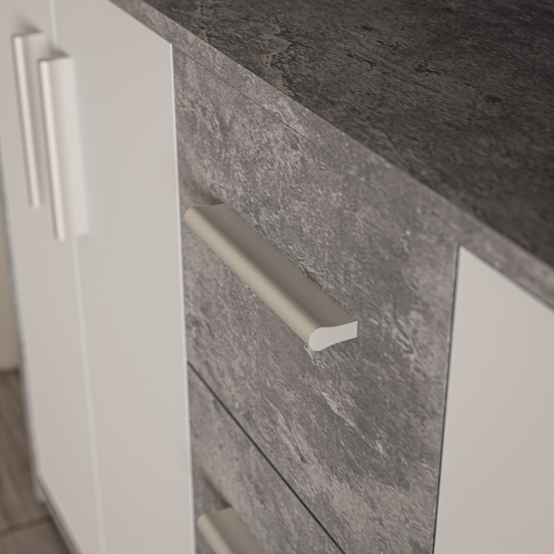 Sideboard - Betonoptik-weiß - 4 Türen - 132 cm breit