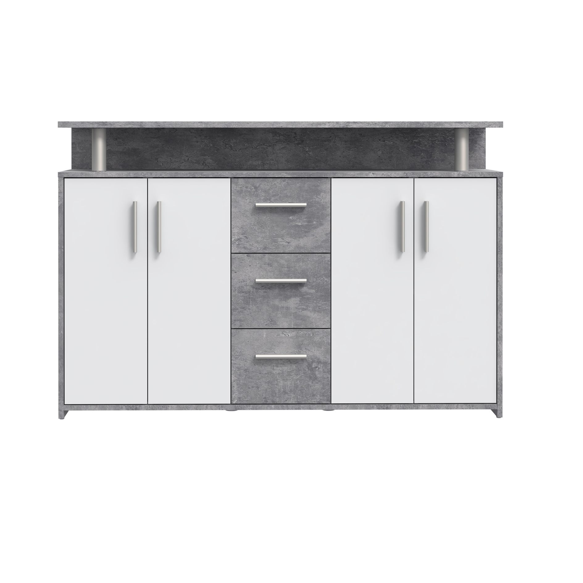 Sideboard - Betonoptik-weiß - 4 Türen - 132 cm breit