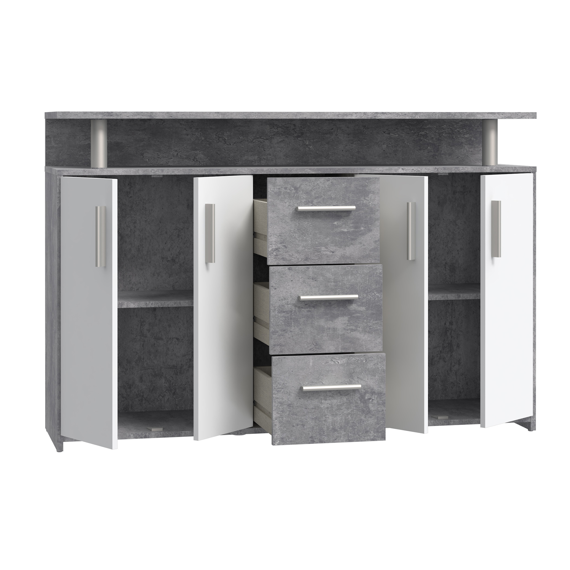 Sideboard - Betonoptik-weiß - 4 Türen - 132 cm breit