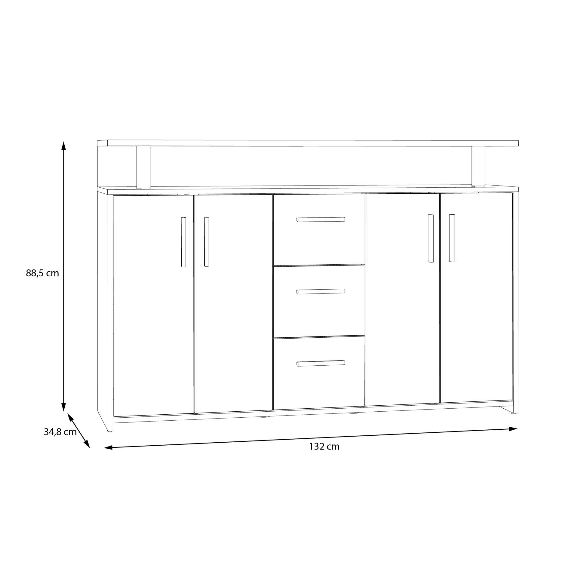 Sideboard - Betonoptik-weiß - 4 Türen - 132 cm breit