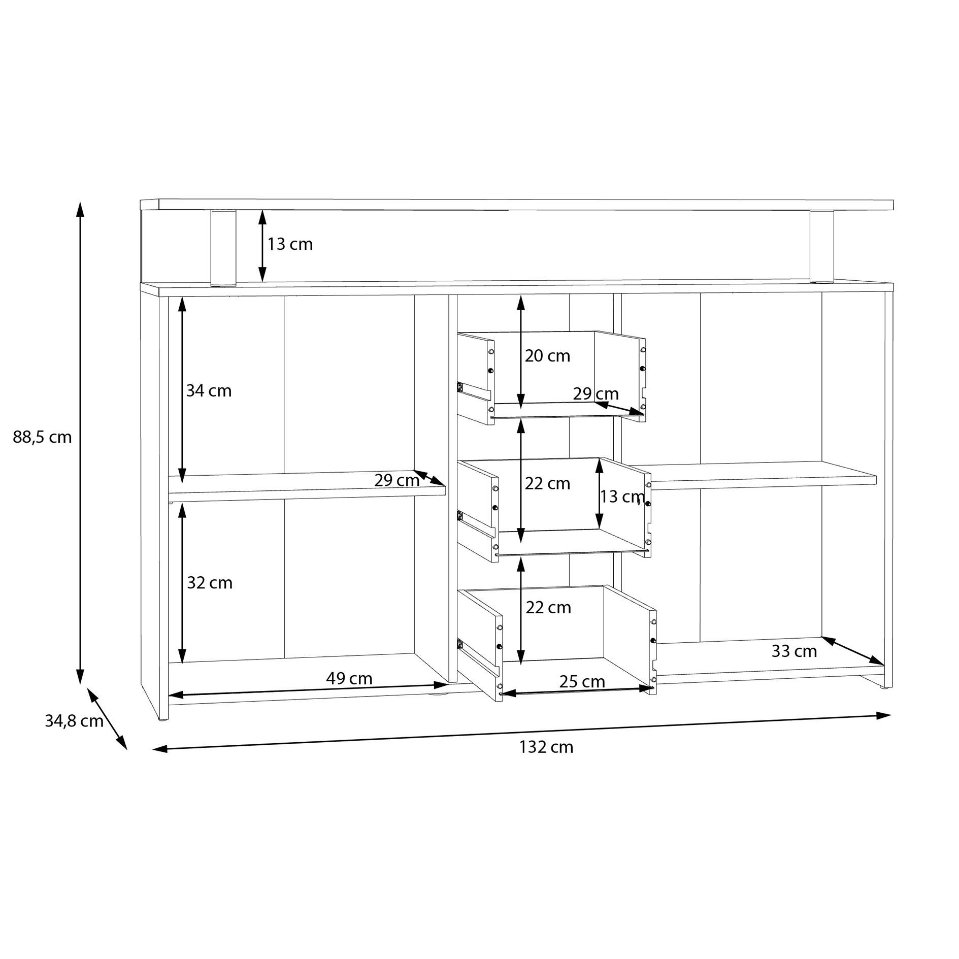 Sideboard - Betonoptik-weiß - 4 Türen - 132 cm breit