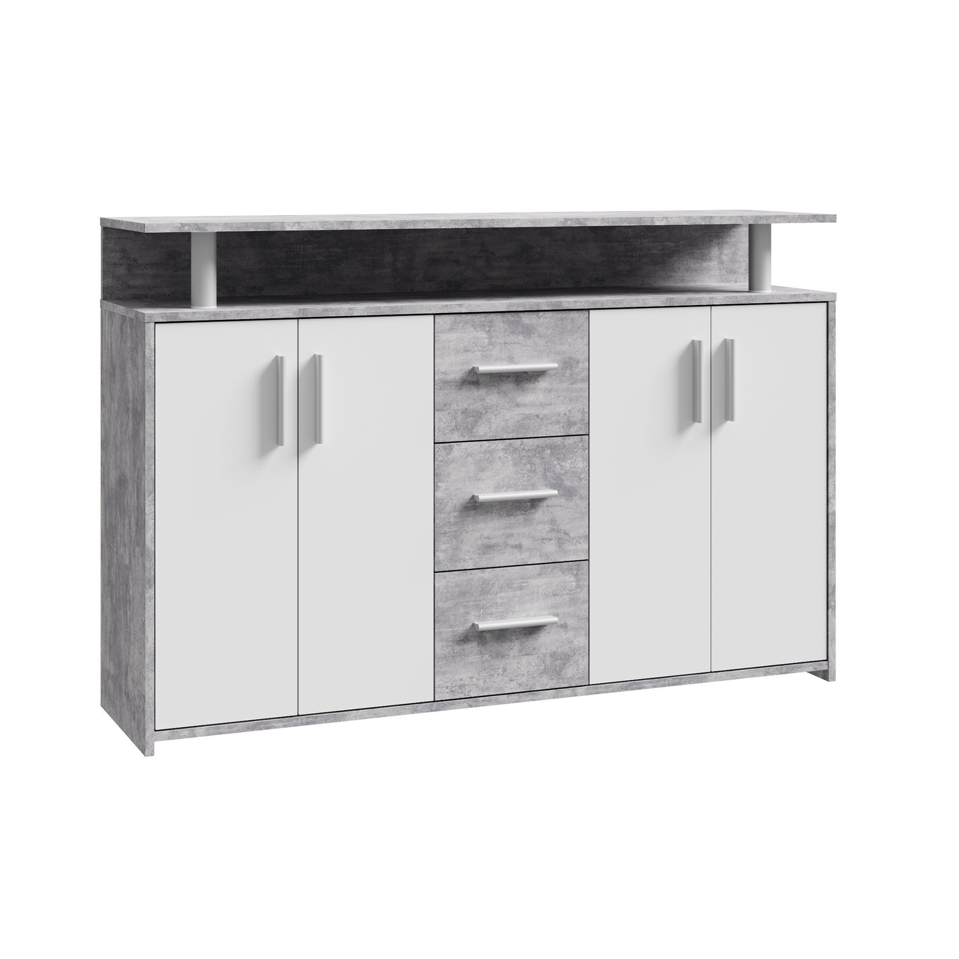 Sideboard - Betonoptik-weiß - 4 Türen - 132 cm breit