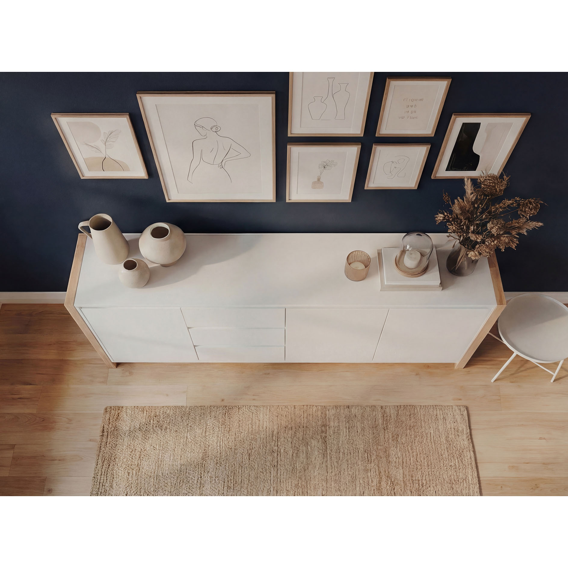 Sideboard DENVER - weiß - Artisan Eiche - 160 cm breit