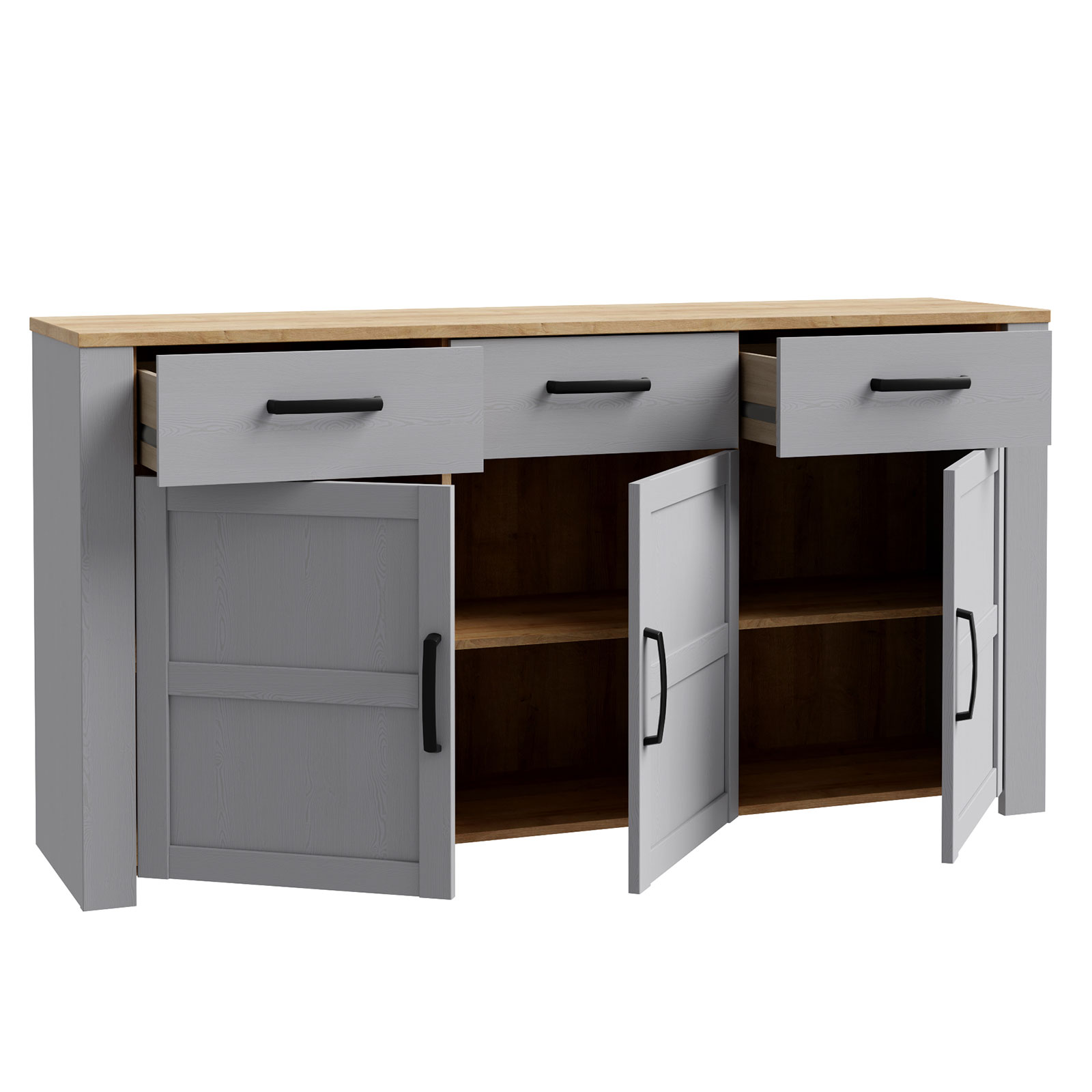 Sideboard - Eiche grau - Riviera Eiche - 166 cm breit