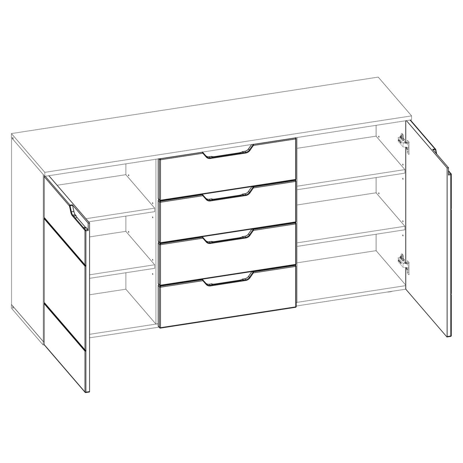 Sideboard HILTON - weiß Hochglanz - 160 cm breit