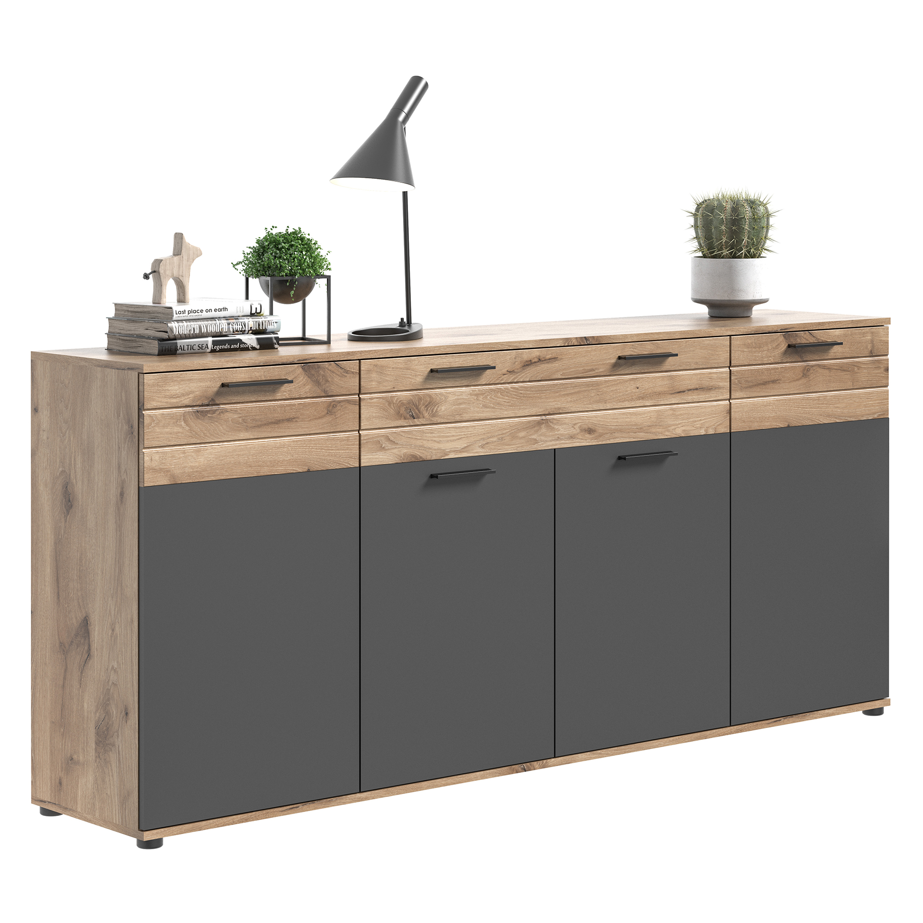 Sideboard MASON - Nox Oak - Basalt grau - 200 cm