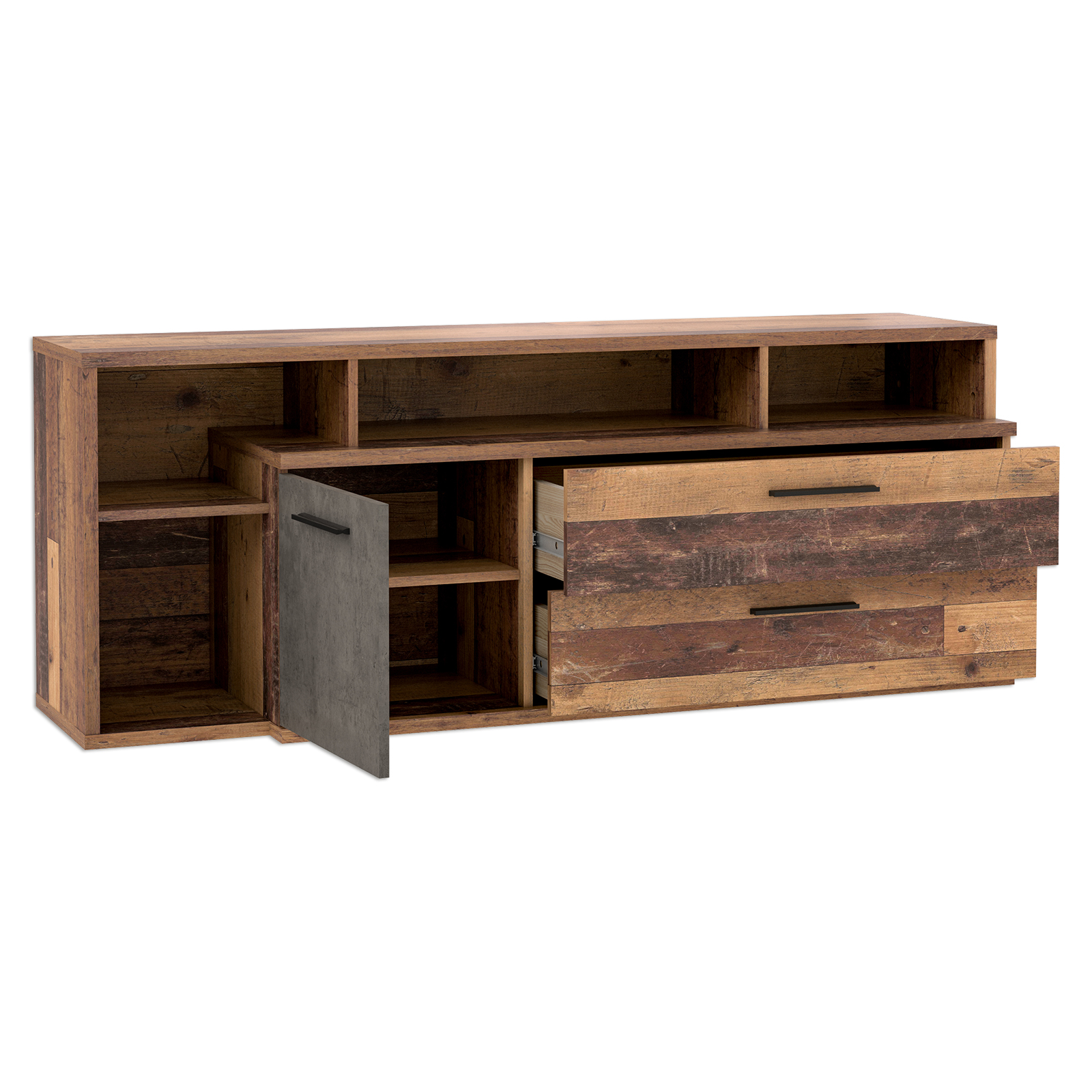 Sideboard - Old Wood Vintage - Betonoptik - 4 offene Fächer